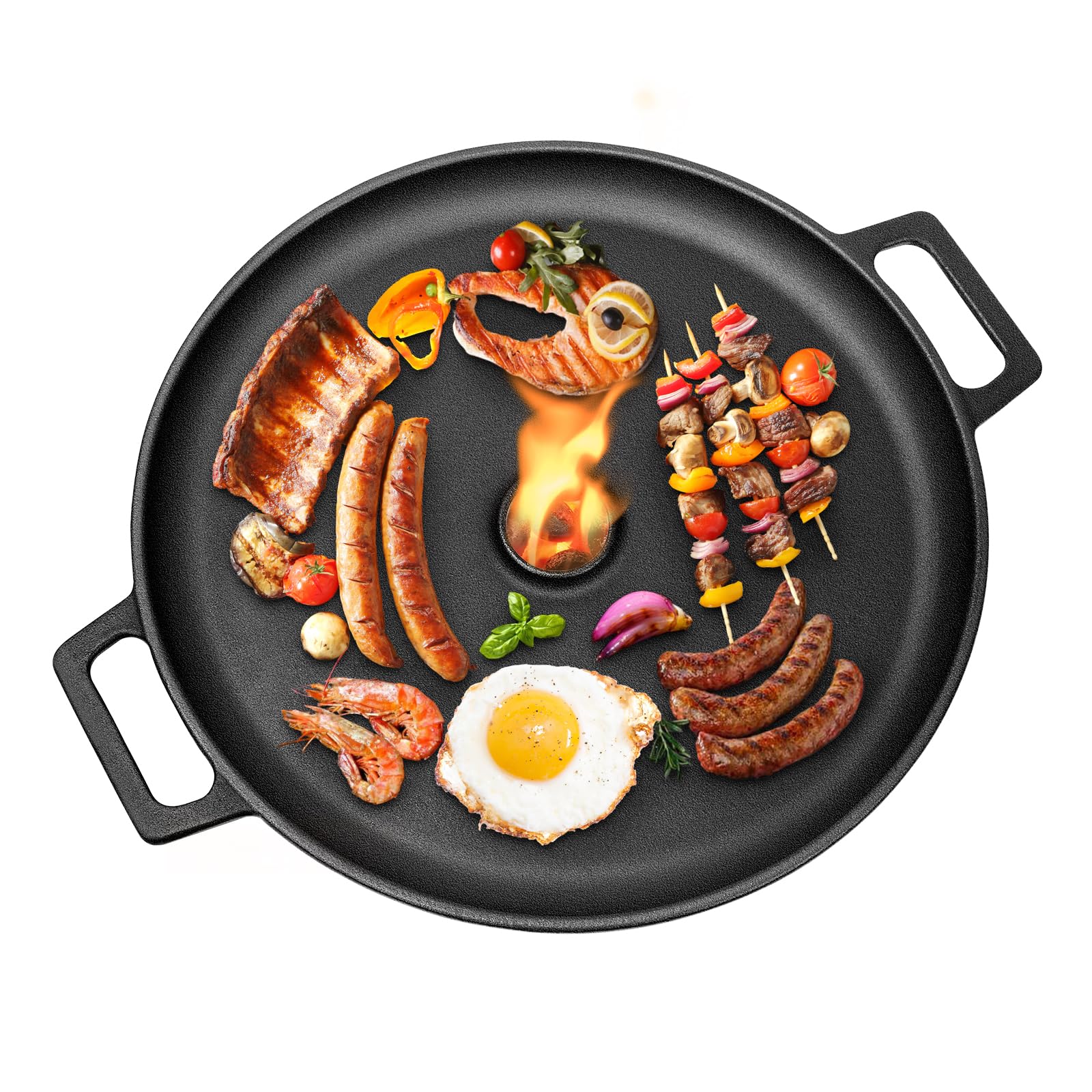 Plaque De Cuisson Fonte GFTIME Ø35 Cm - Pour Rocket Stove, Barbecue, Camping - Poignée Et Bord Anti-goutte