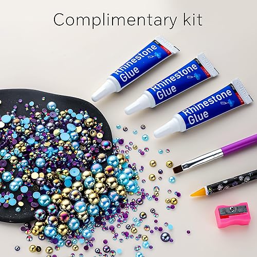 Miniatura 7 de Diamantes de imitación de perlas doradas de aguamarina de 2.12 oz para manualidades, tamaño mixto de 0.116 a 0.394 pulgadas, color AB, medias