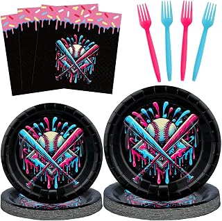 Yungyan Black Baseball Plates Napkins Forks, Disposable Baby Shower Set