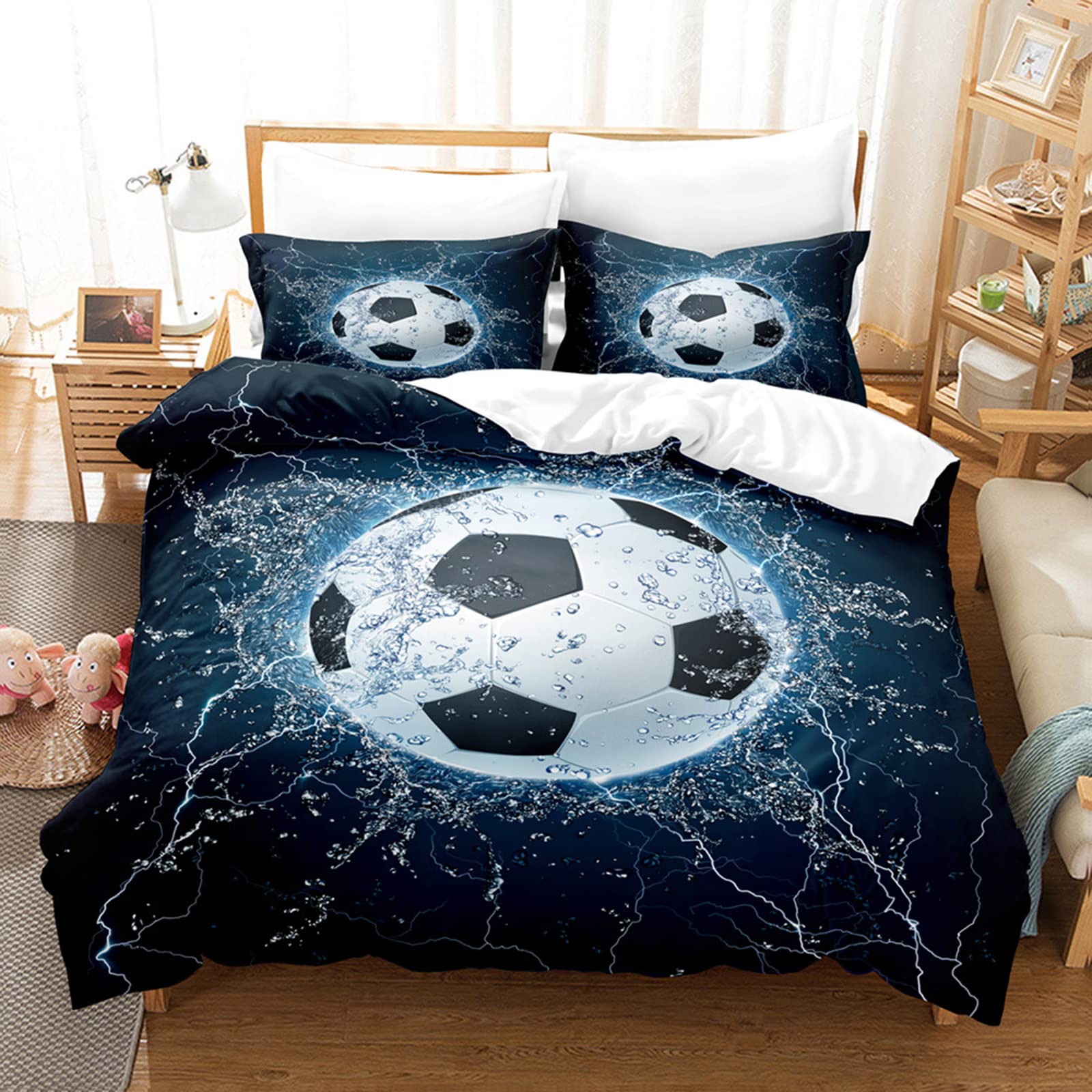 SANTUNK 2/3 Pieces Football Sport Bedding Set with Pillowcases Soccer Duvet Cover with Zipper Closure Soft Microfiber Quilt Cover for Ball Gaming Boys Sports Lover Comforter Cover (C,229X229CM) C 229X229CM