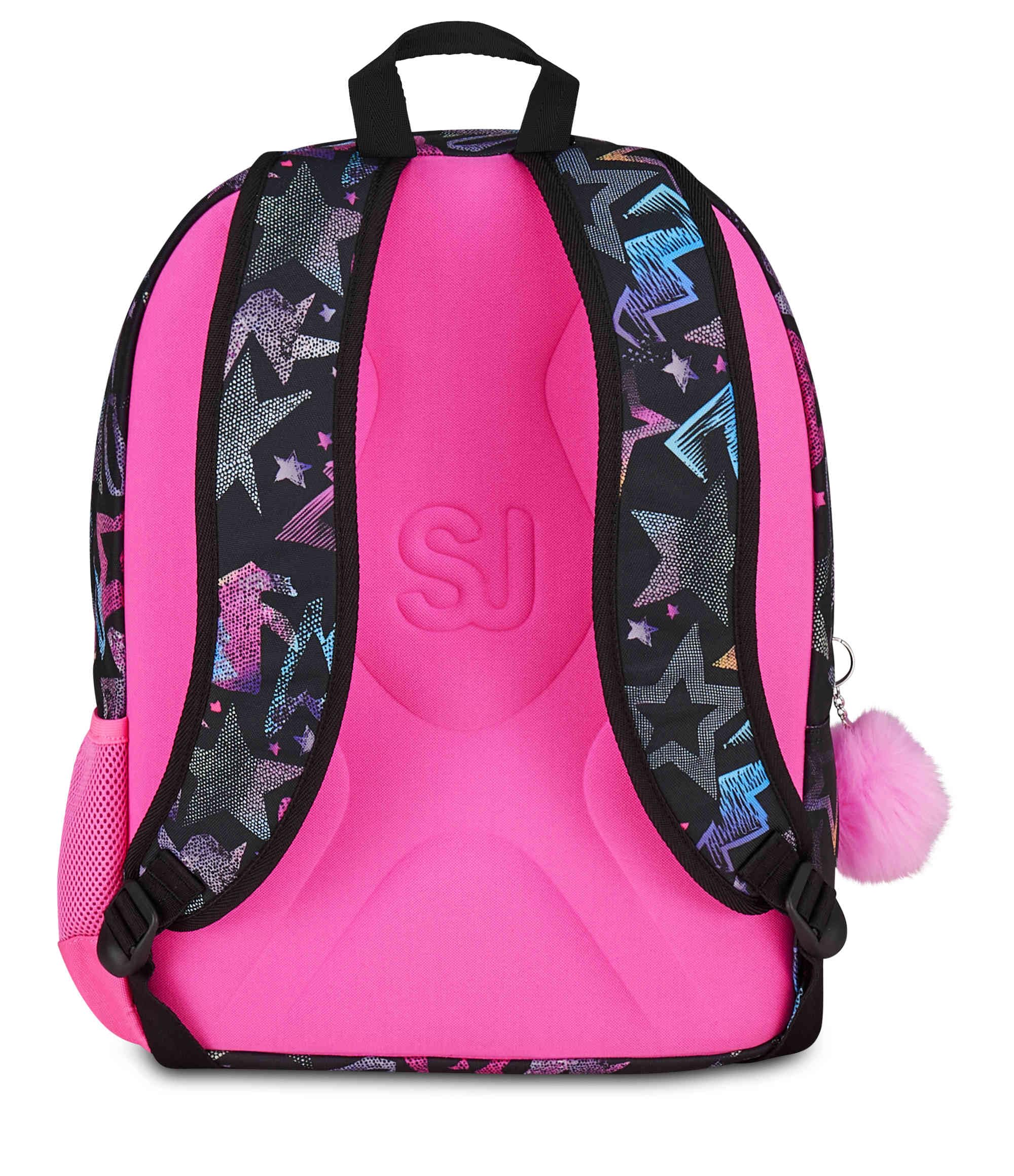 SJ GANG STYLE JAM GANG Zaino Scuola Doppio Scomparto, Sj Ever Star Drafts, Nero, 31 L, Con Tasca Porta Borraccia e Charm Staccabile, Elementari, Bambina