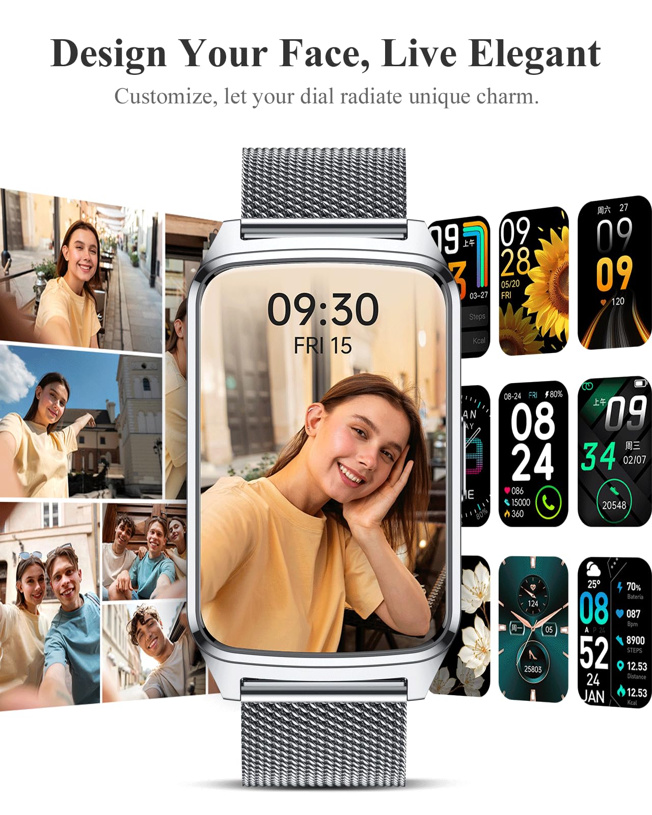 Reloj de seguimiento de fitness para mujeres y hombres, contador de pasos compatible con iPhone Android, IP68, rastreador de actividad impermeable con monitor de calorías y sueño, más de 110 modos