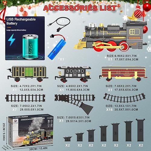 Miniatura 5 de Juegos de tren eléctrico para niños, juguetes de tren de Navidad, locomotora de vapor, vagones de pasajeros, pista de lujo de 2 capas con luces y