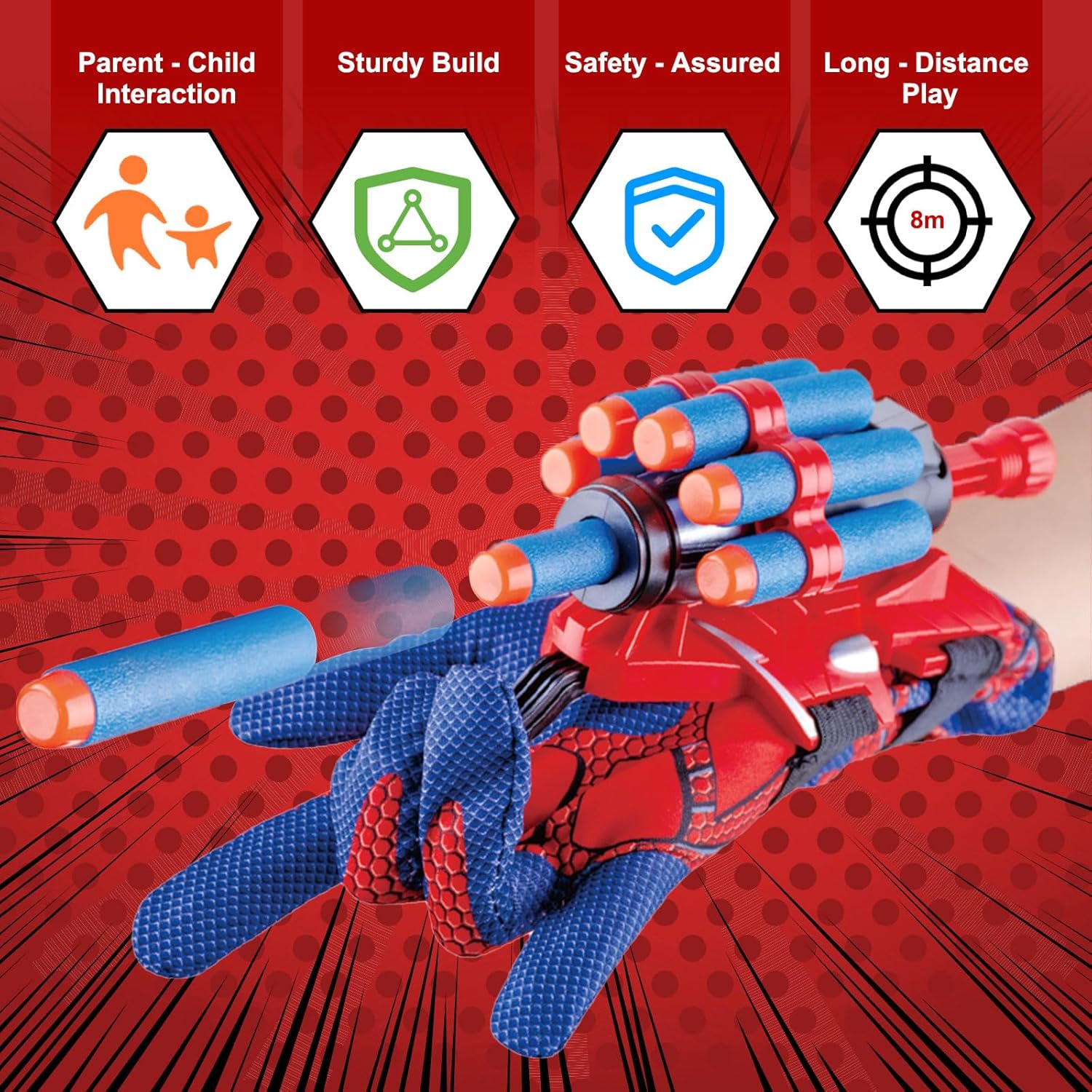 Superhero Wrist Shooter for Kids: 2 Sets Wrist Shoots Toys, Superhero Cosplay Toy Kids Capes and Mask Set Spider Toys for Boys 4-6, Role-Play Costume for Boys and Girls 3-8 Gifts