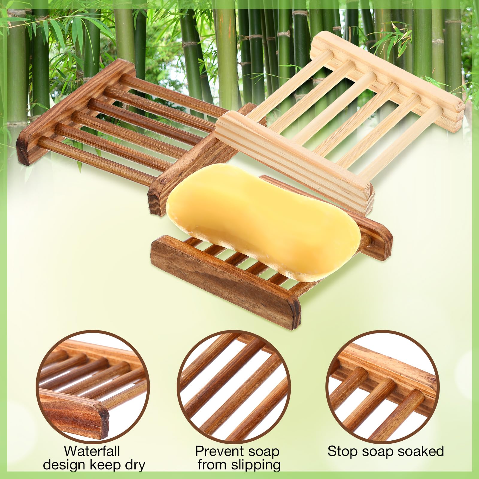 Amyhill 100 jaboneras de madera de bambú a granel para baño, jaboneras de madera para bar, platos autodrenantes, bandeja de manualidades a mano, 3.3 x 3.3 x 0.67 pulgadas (color madera, color carbón)