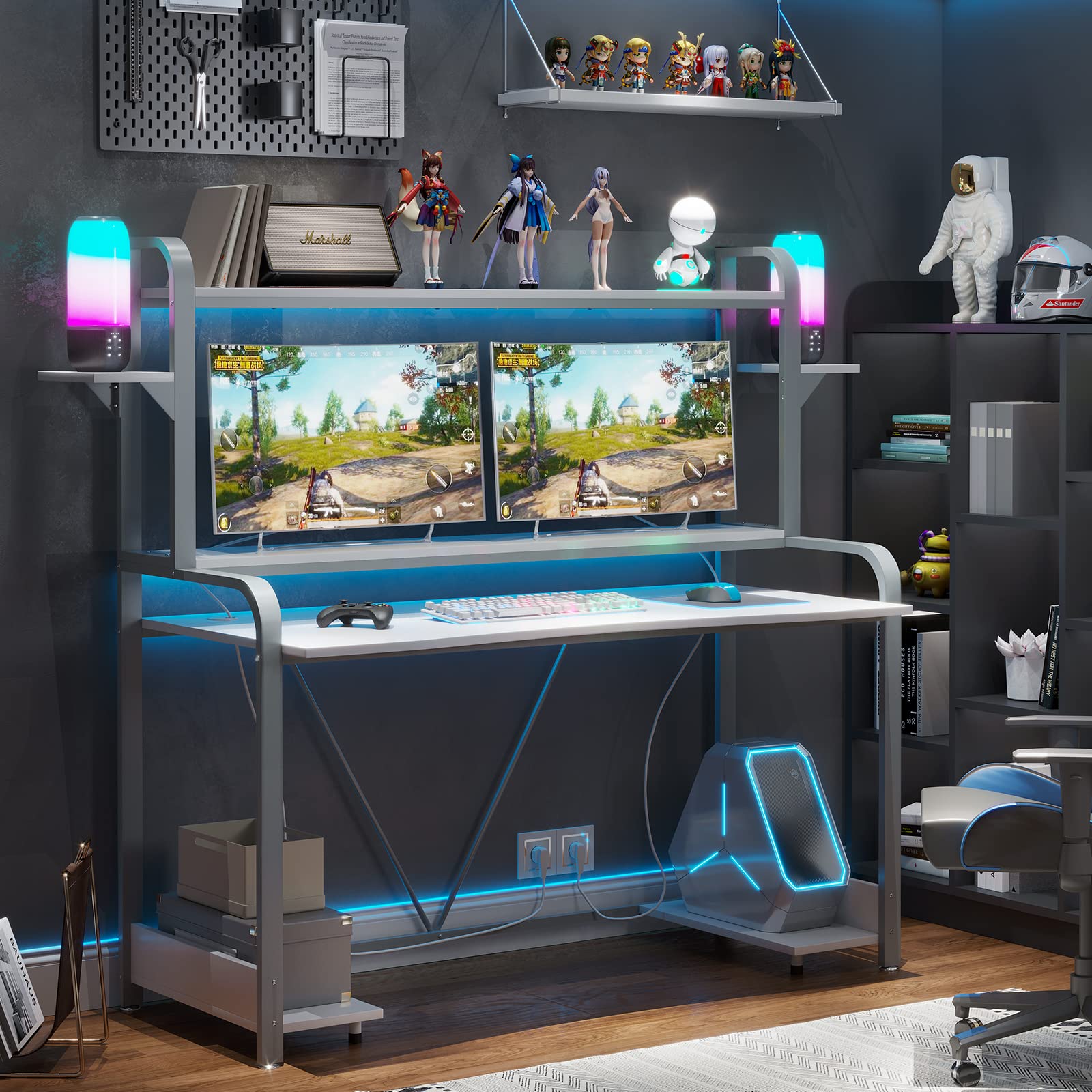 Buy Sedeta White Gaming Desk, 55'' Computer Desk with Hutch and Storage