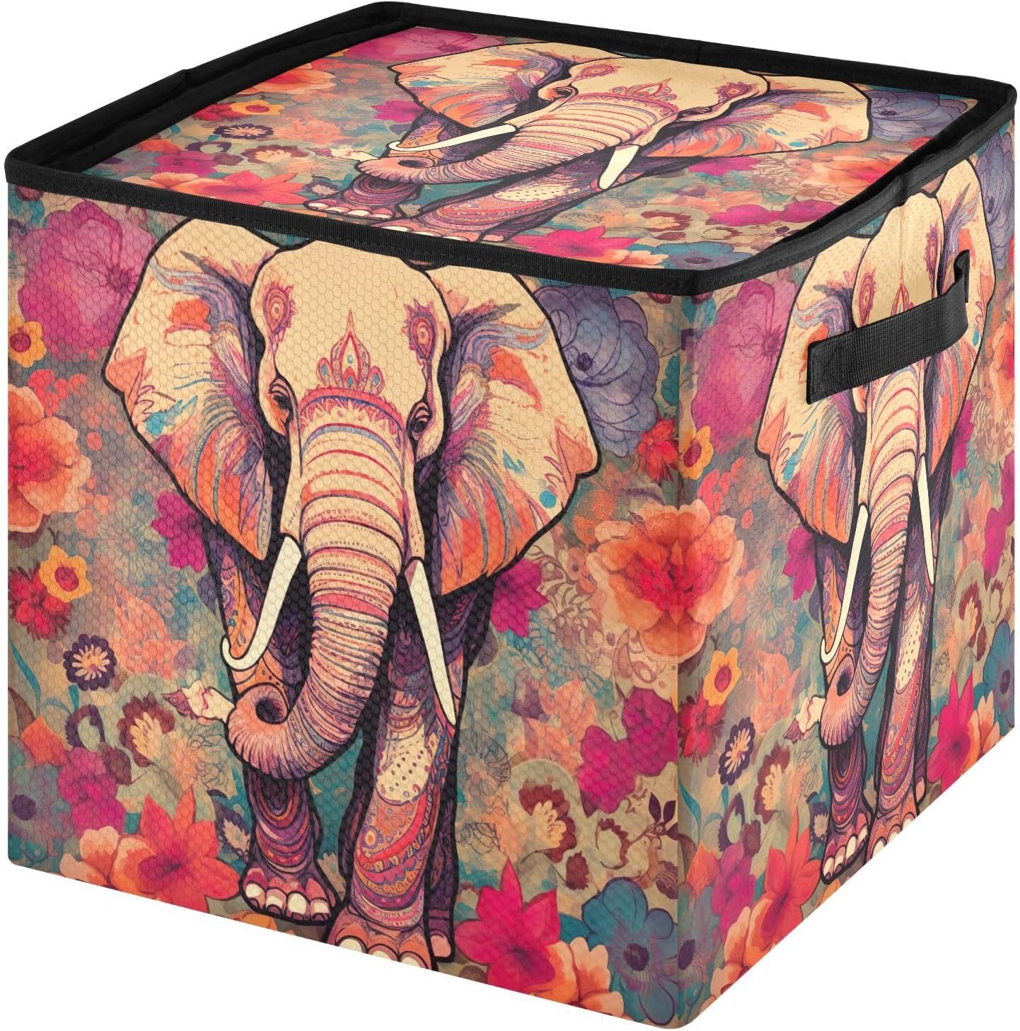 Elephant Totem 13 Inch Christmas Ornament Storage Box with Lid - Holiday Decor Storage Containers, Stores 64 Ornaments, 3 Inch Cube Compartments