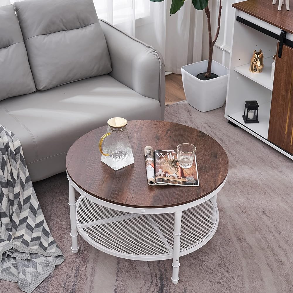 13/mo Finance VINGLI 31.5" Rustic Oak White Round Farmhouse Coffee