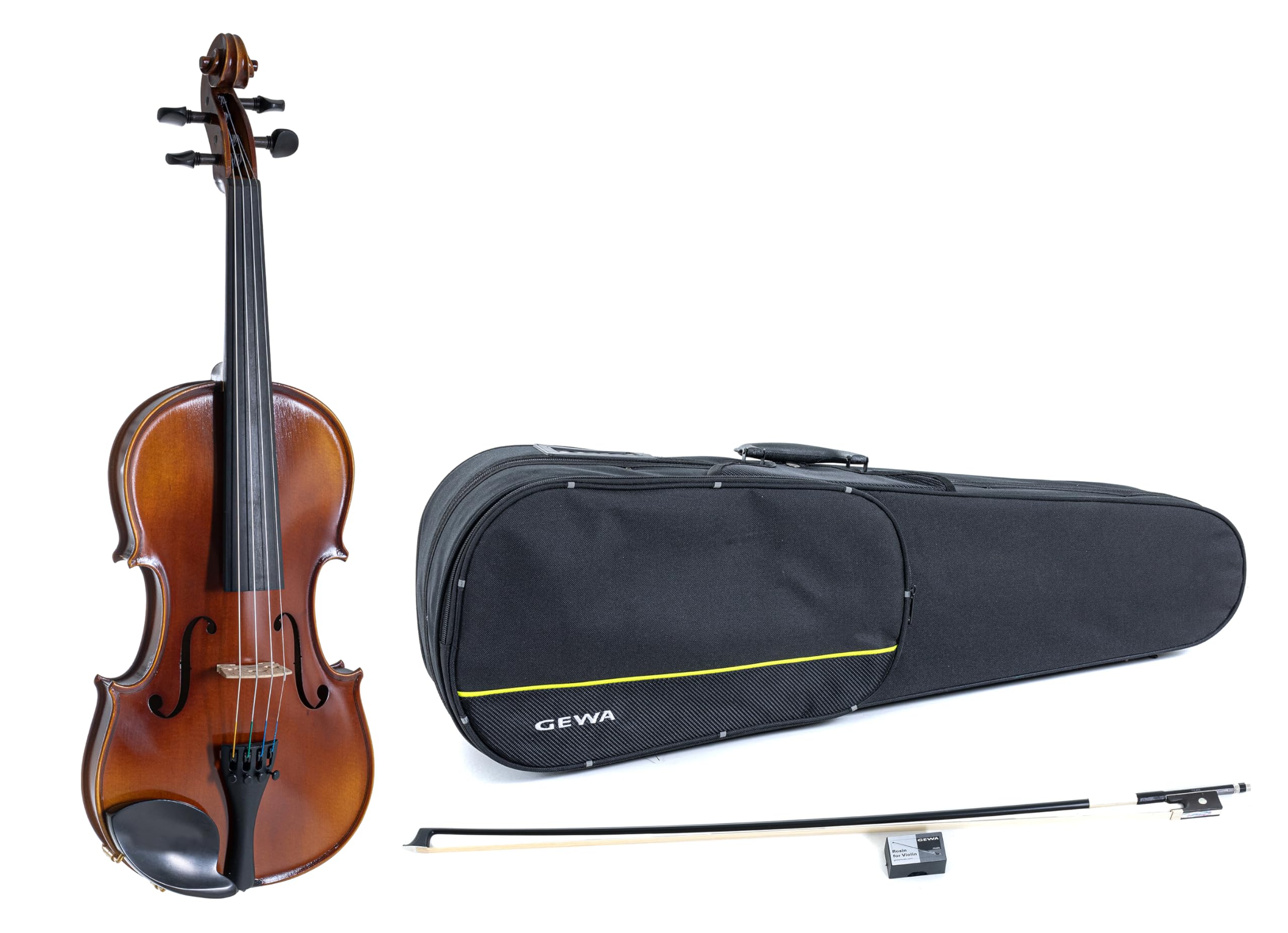 GEWA Set Violino Allegro VL 1 – 4/4 pronto per suonare, acero massello europeo e abete europeo, verniciato a mano, arco in carbonio, corde Larsen Aurora, custodia per violino