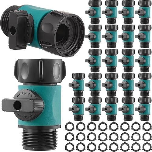 Threlaco 24 Pack Garden Hose Shut Off Valve, 3/4" GHT Threaded Flow Control for Standard Hoses and Spray Nozzles, Plastic On/Off Valves with 24 Rubber Gaskets for Lawn Irrigation(Green)