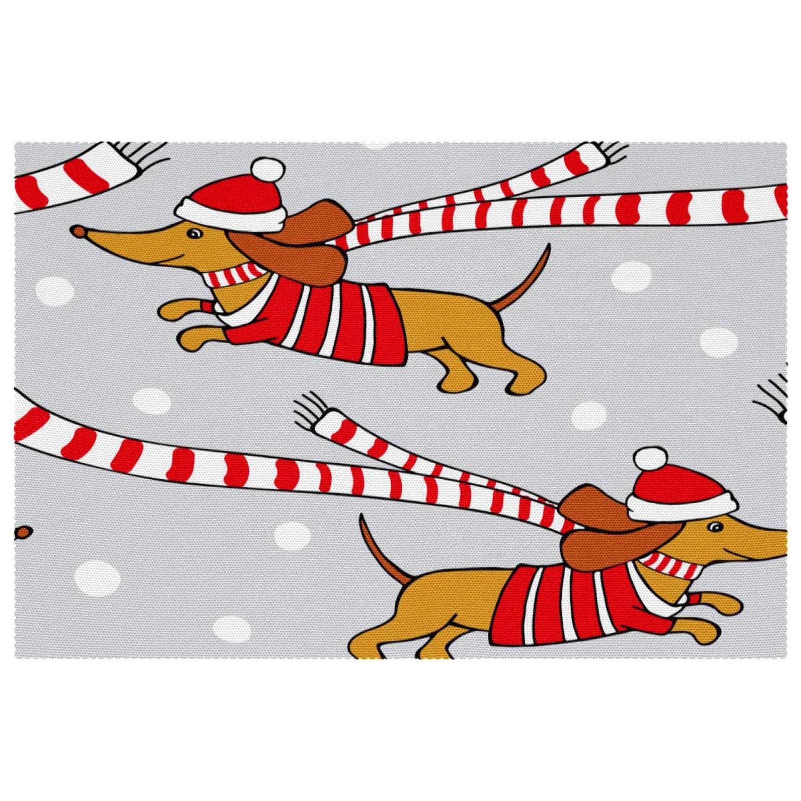 Set de table chien Happy Twin de Noël gris 30,5x45,7 cm lavable et imperméable pour salle à manger