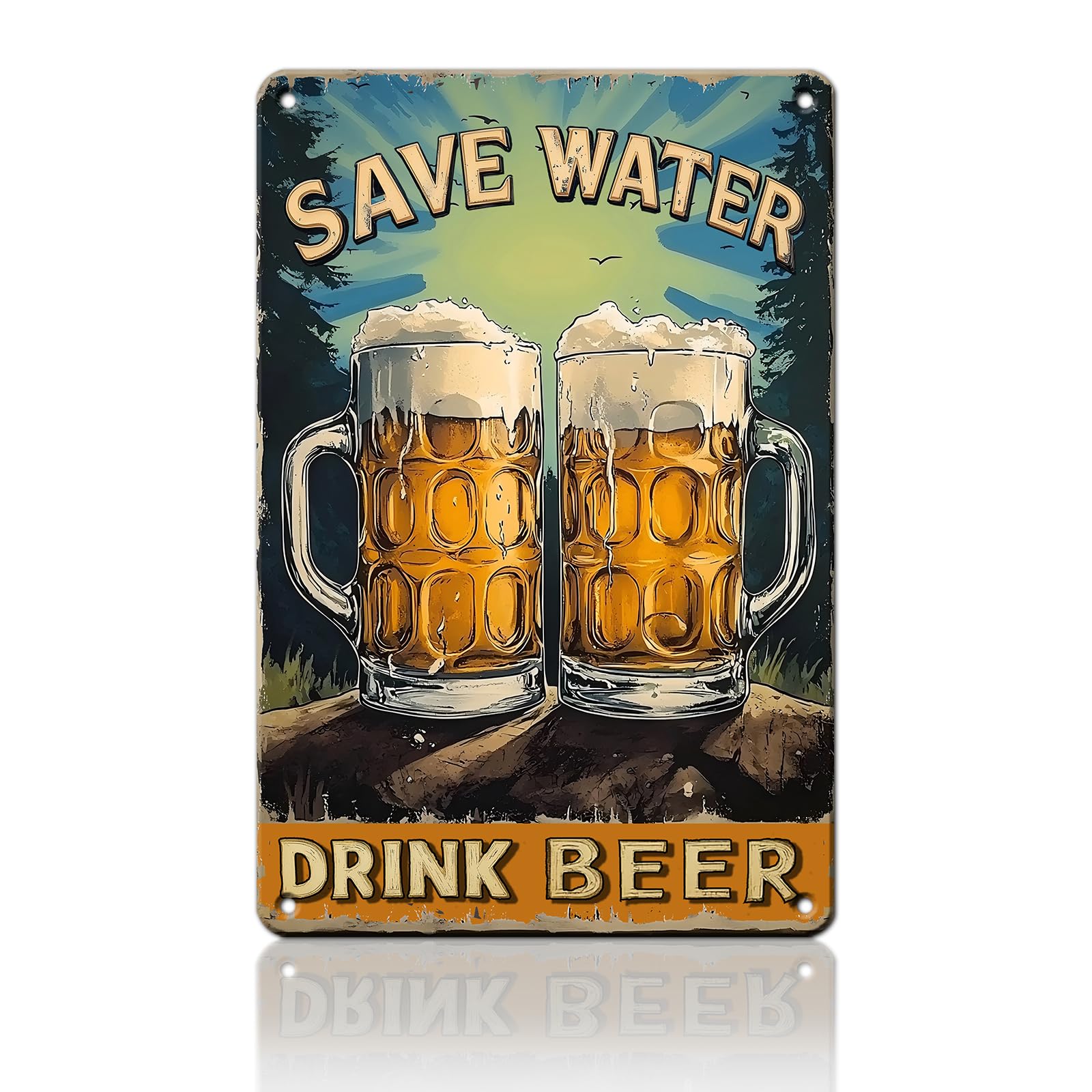 Anceky Save Water Drink Beer Sign Funny Metal Tin Sign Retro Wall Decor for Cafe Bar Garage Kitchen Bedroom 12×16 Inch