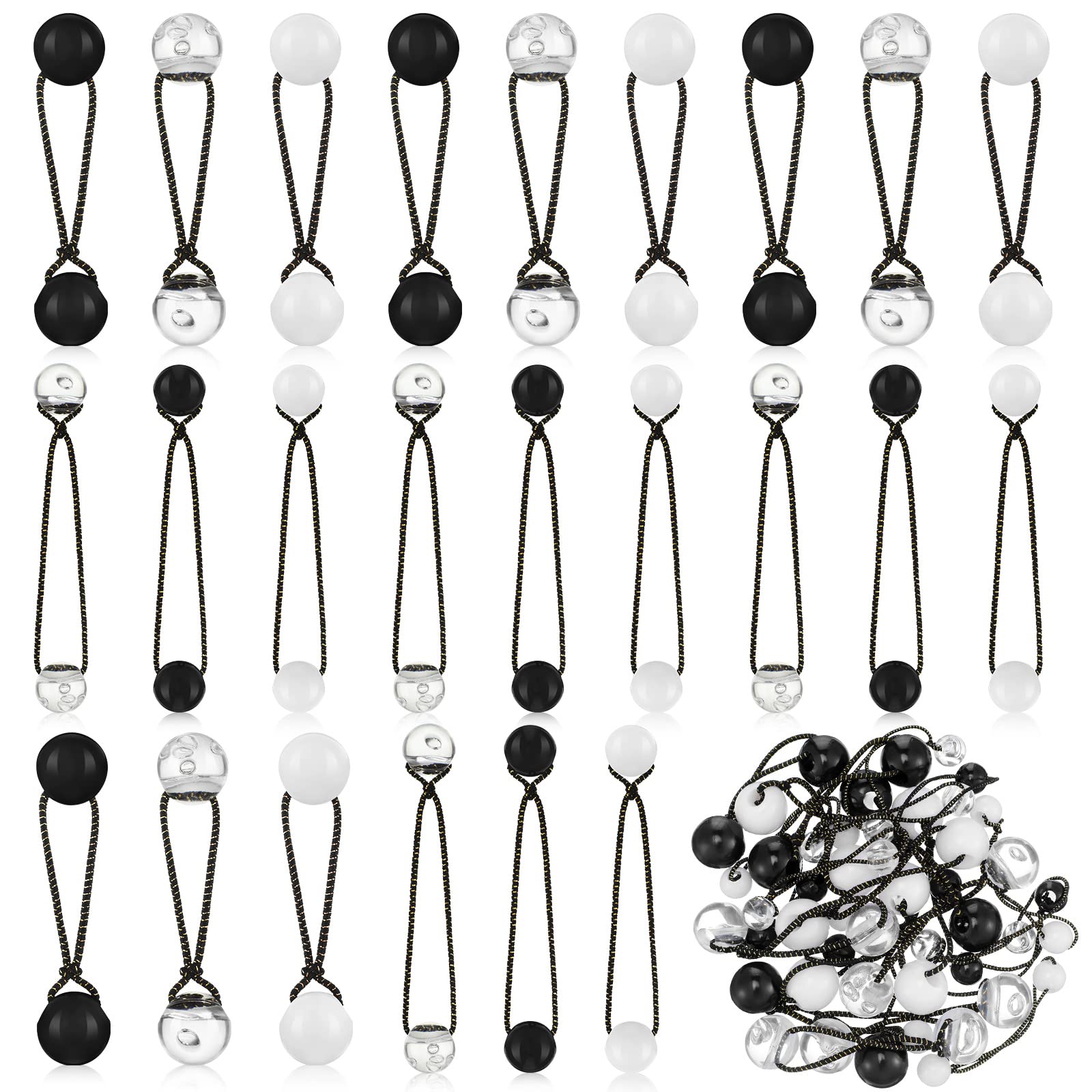 Jutom 24 Pieces Hair Ties 20mm Hair Balls Bubble Ponytail Holders for Girls Twin Bead Bubble Hair Ties Colorful 80s 90s Hair Elastic Accessories for Baby Toddler (Black and White Series)