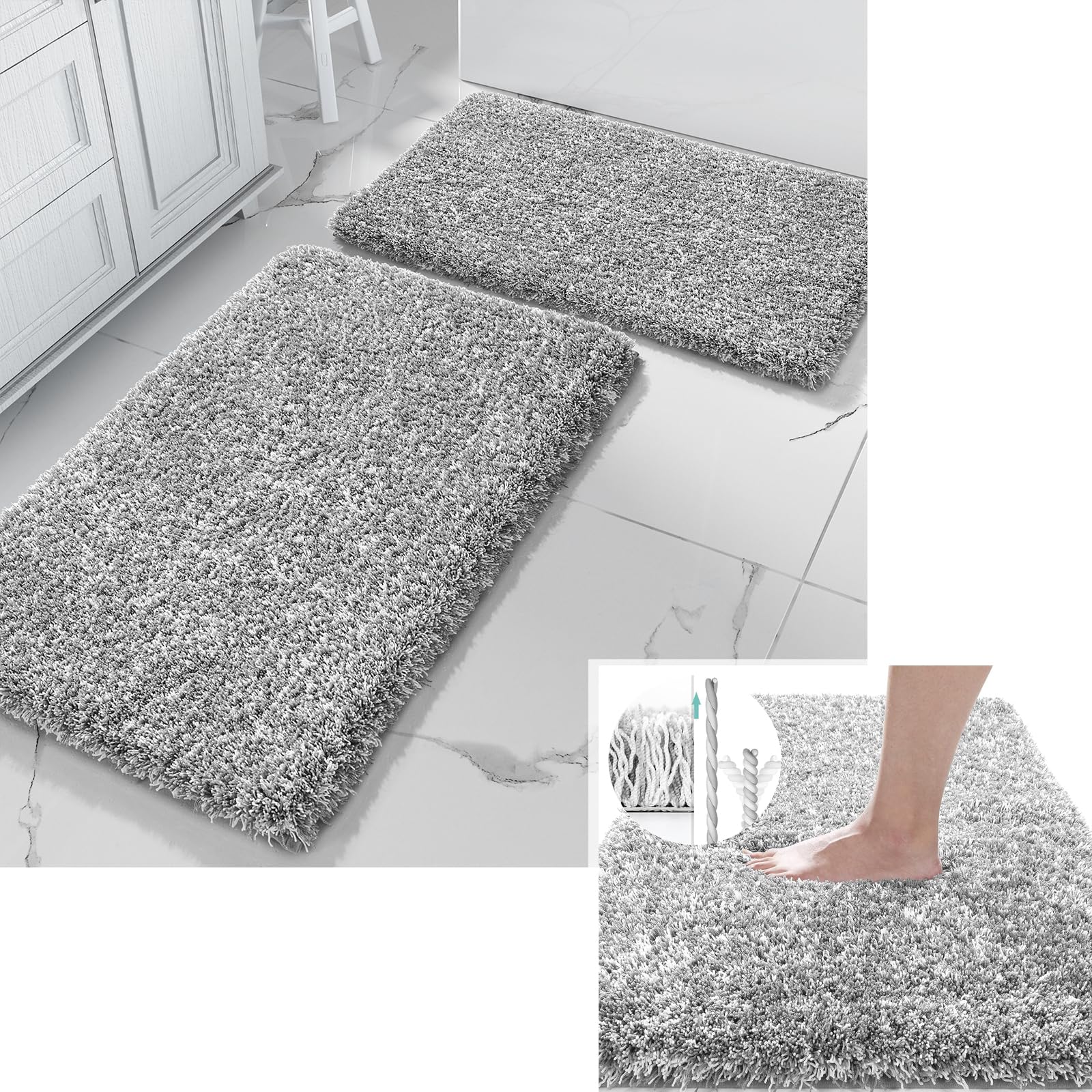 Amazon.com: Yimobra Plush Bathroom Rugs Set, Fluffy Bath Mats Sets, Non ...