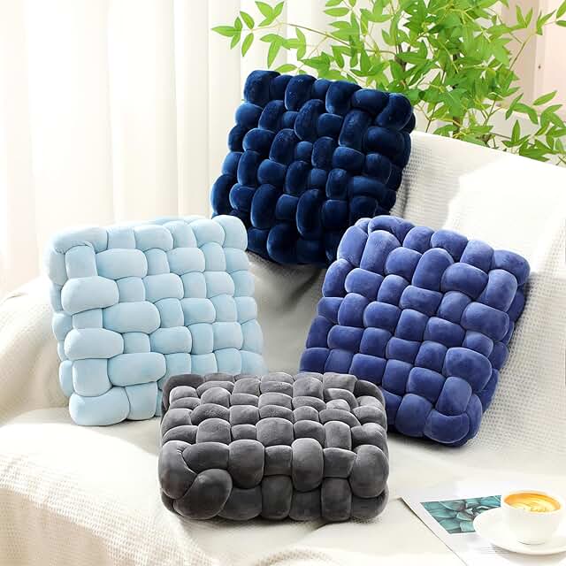 Wenqik 4 Pcs Square Knot Pillows Knotted Plush Soft Throws Accent Pillow...