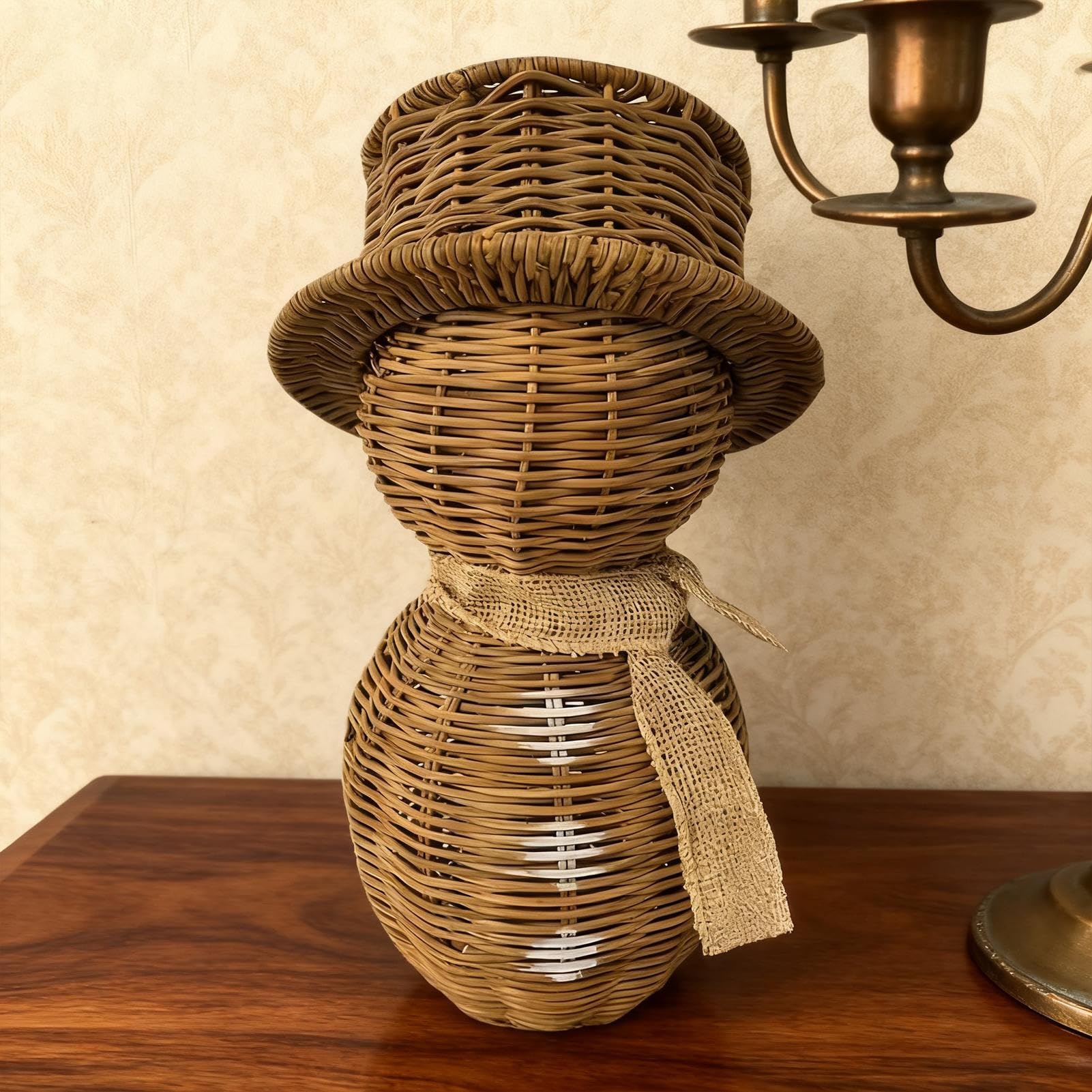 Statuine di Pupazzo di Neve Centrotavola In Rattan Finto