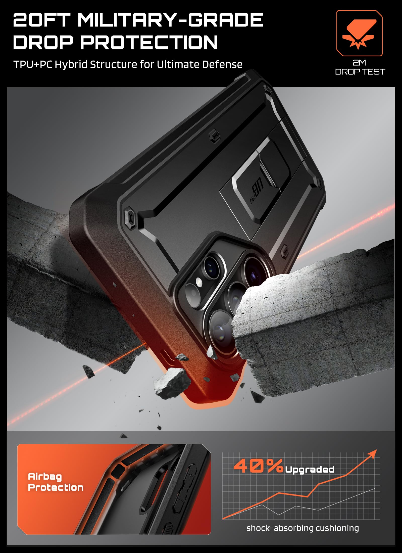 SUPCASE für Samsung Galaxy S26 Ultra Hülle Outdoor Handyhülle, Schwarz | Bumper Case mit 2 Vorderseite (ohne Displayschutz + mit Displayschutz) Cover mit Gürtelclip und Ständer [UBPro] für S26 Ultra