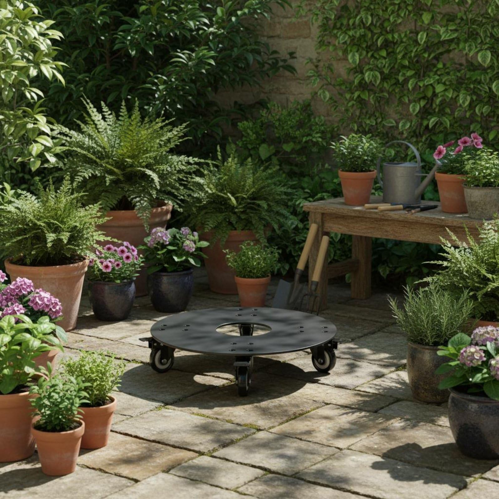 Plant Holder Carrello Trolley per Piante Supporto Portavaso Base Robusta in Metallo Ruote Antirumore con Freno Protezione da Ruggine E Acqua per, 14IN