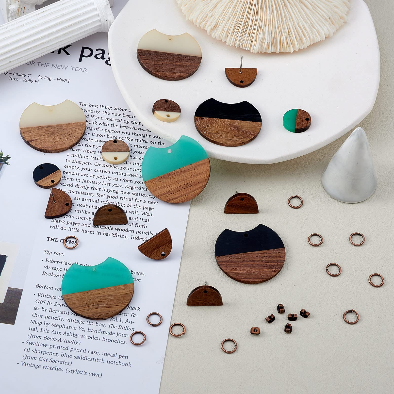 Earring Making Charm Kit - 32-Piece DIY Jewelry Set With Wood Resin Charms & Brass Findings
