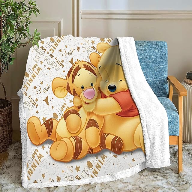 Amacigana The Pooh Blankets, Cartoon Anime Fleece Blankets for Adults Children, 100% Microfibre, for Sofa Couch and Sofa (The Pooh, 130 cm x 150 cm)