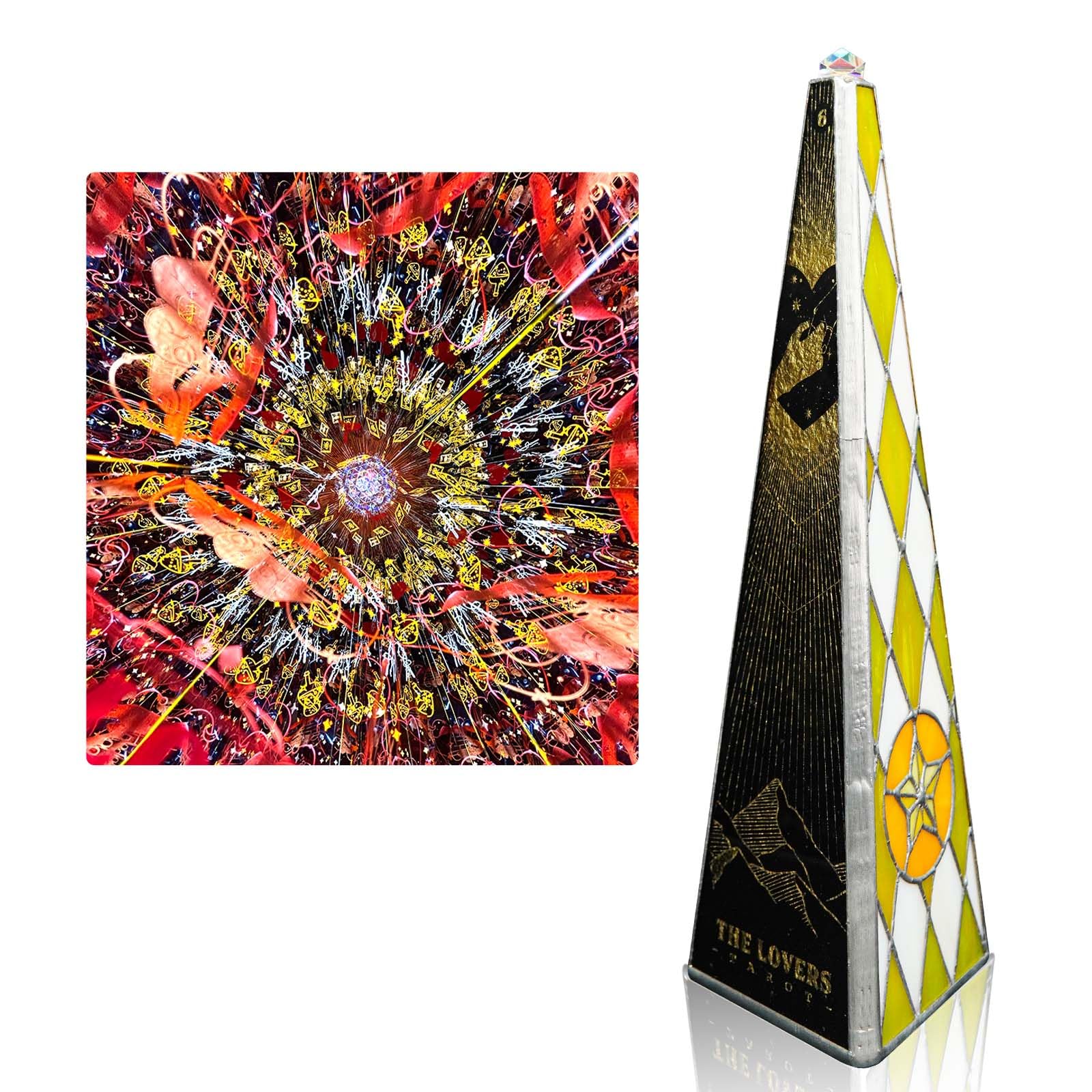 The Lovers Tarot Tiffany Stained Glass Handcraft Kaleidoscope for Adults,12.6" Handmade Triangular Prism Kaleidoskop,Vintage Gift Box,Wedding Anniversary Birthday for Man Woman Bestie