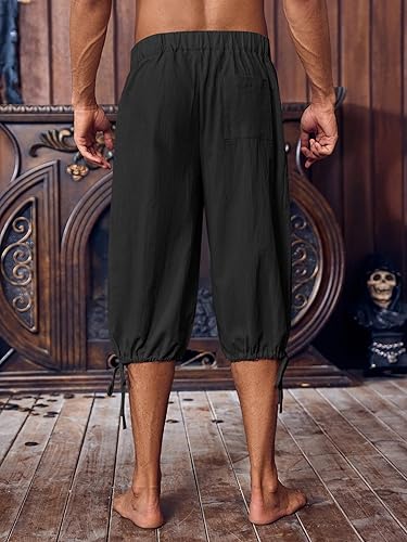 Miniatura 3 de Gafeng Pantalones piratas renacentistas medievales para hombre, disfraz colonial de caballero para Halloween, pantalones cortos con cordones LARP