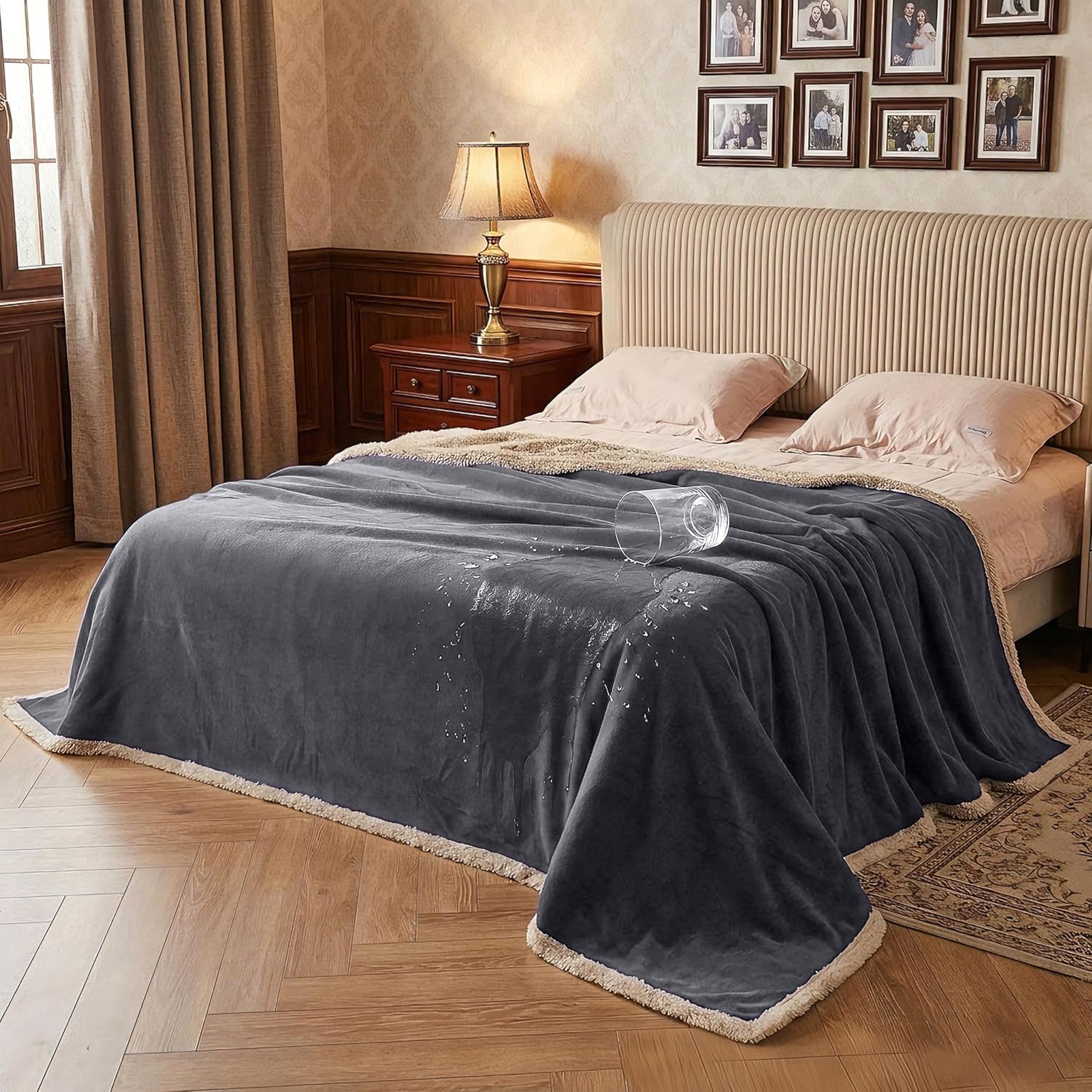 Catalonia Classy Gray/Tuape 203×152 Cm Waterproof Fleece Sherpa Blanket For Bed & Sofa, Cozy Protective Throw For Adults, Soft Lining Blanket For Camping, Boating, Couch Use