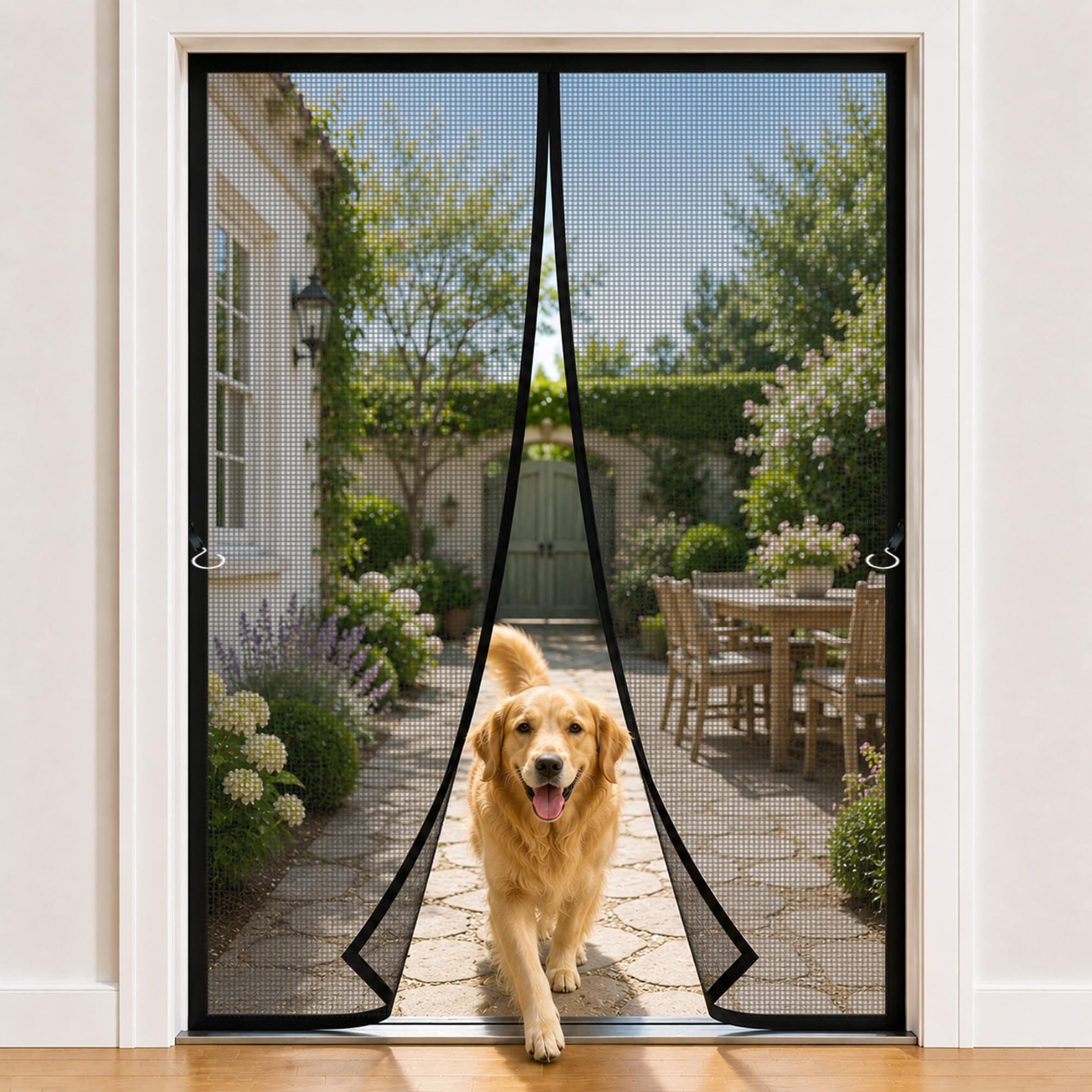 Large Magnetic Door Screen Black 100x195cm Mosquito Net Door Screen with Adhesive Frame Fixing Without Drilling for Fresh Air Ventilation in Home and Patio Areas