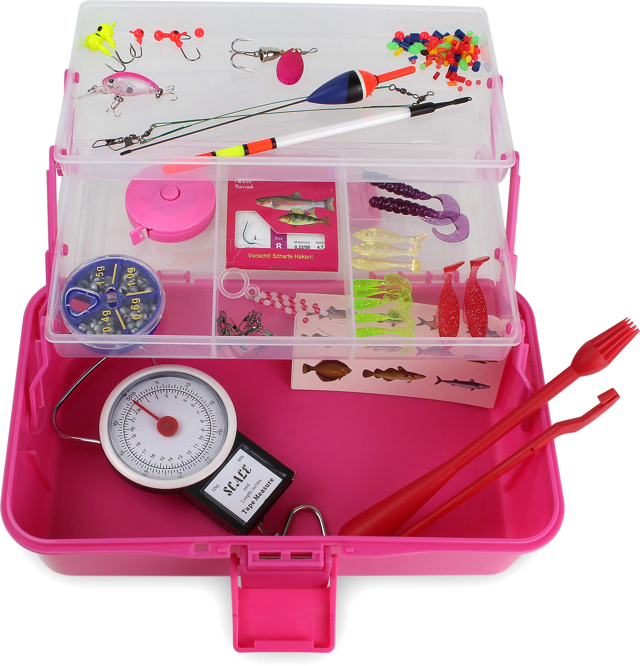 Storfisk fishing & more Mallette de pêche pour enfant avec contenu, kit de démarrage avec plus de 100 pièces, couleur : rose