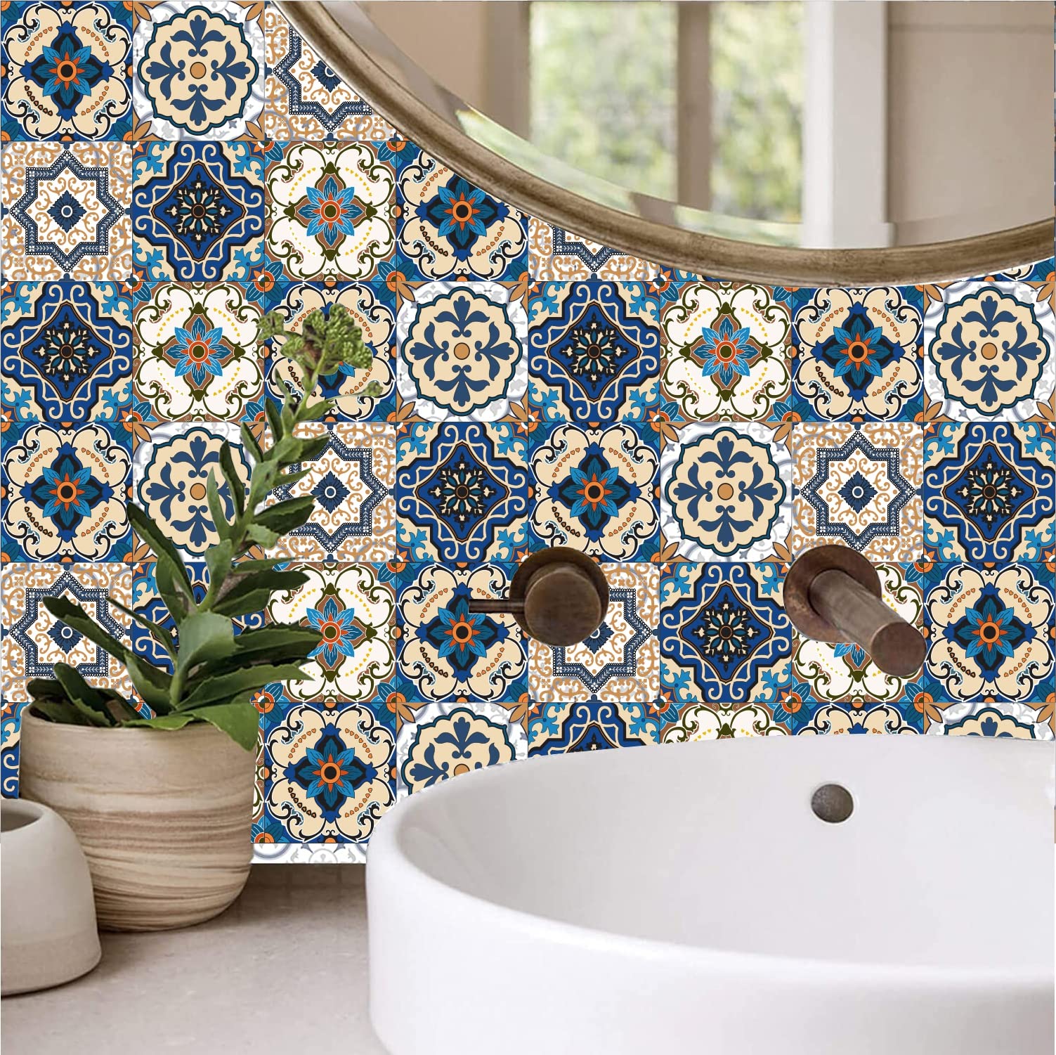 GRAPHIX DESIGN Moroccan Tile Stickers for Kitchen Backsplash Bathroom Floor Wood Glass Stick Home Decor Furniture (8x8 inch, styel 36 pic)