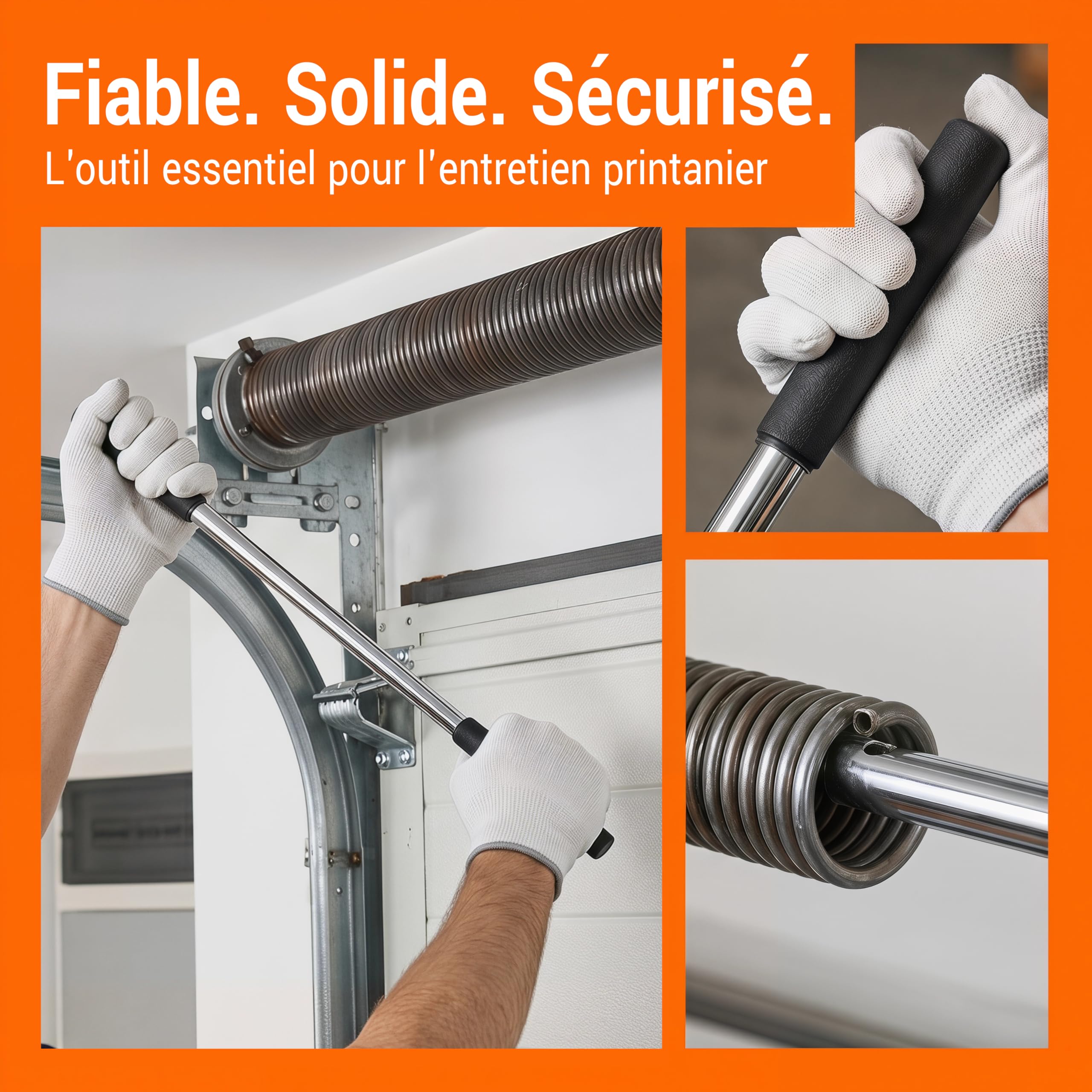 Baoblaze Lot de 2 barres d'enroulement à ressort de torsion pour porte de garage, poignée en caoutchouc, diamètre de 0,5 pouce, acier massif
