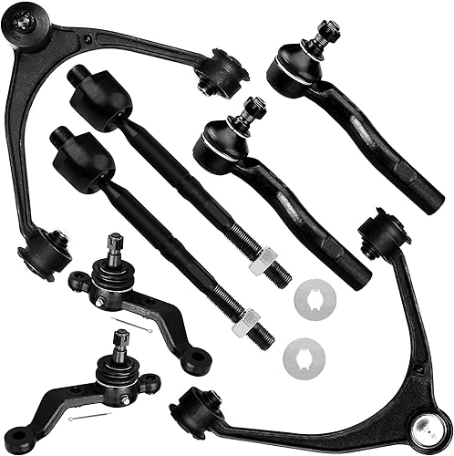 SCITOO Juego de 8 piezas de suspensión, 2 brazos de control superiores delanteros con rótula, 2 juntas de rótula inferiores, 2 exteriores, 2