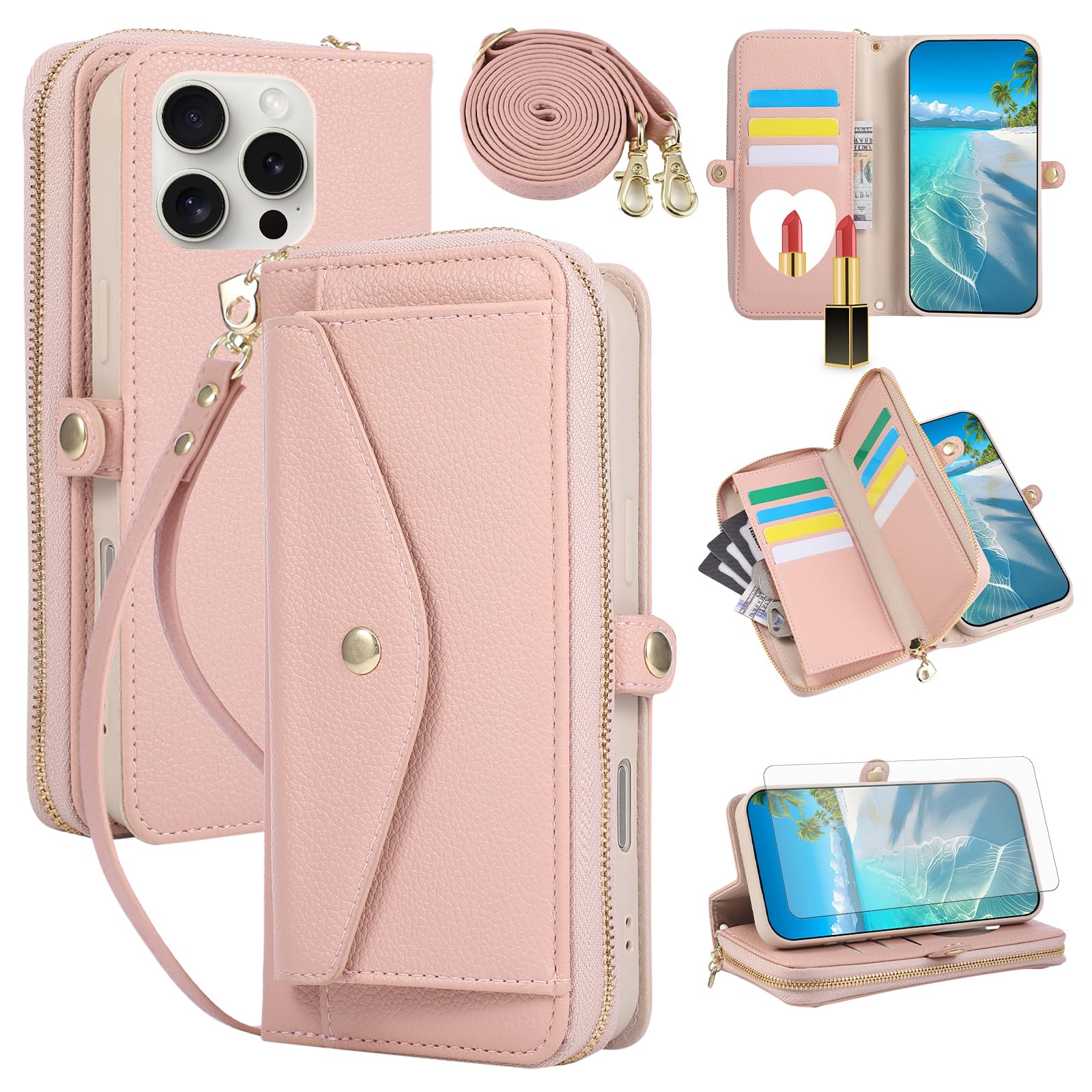 Portefeuille iPhone 16 Pro fermeture éclair porte-cartes - 8