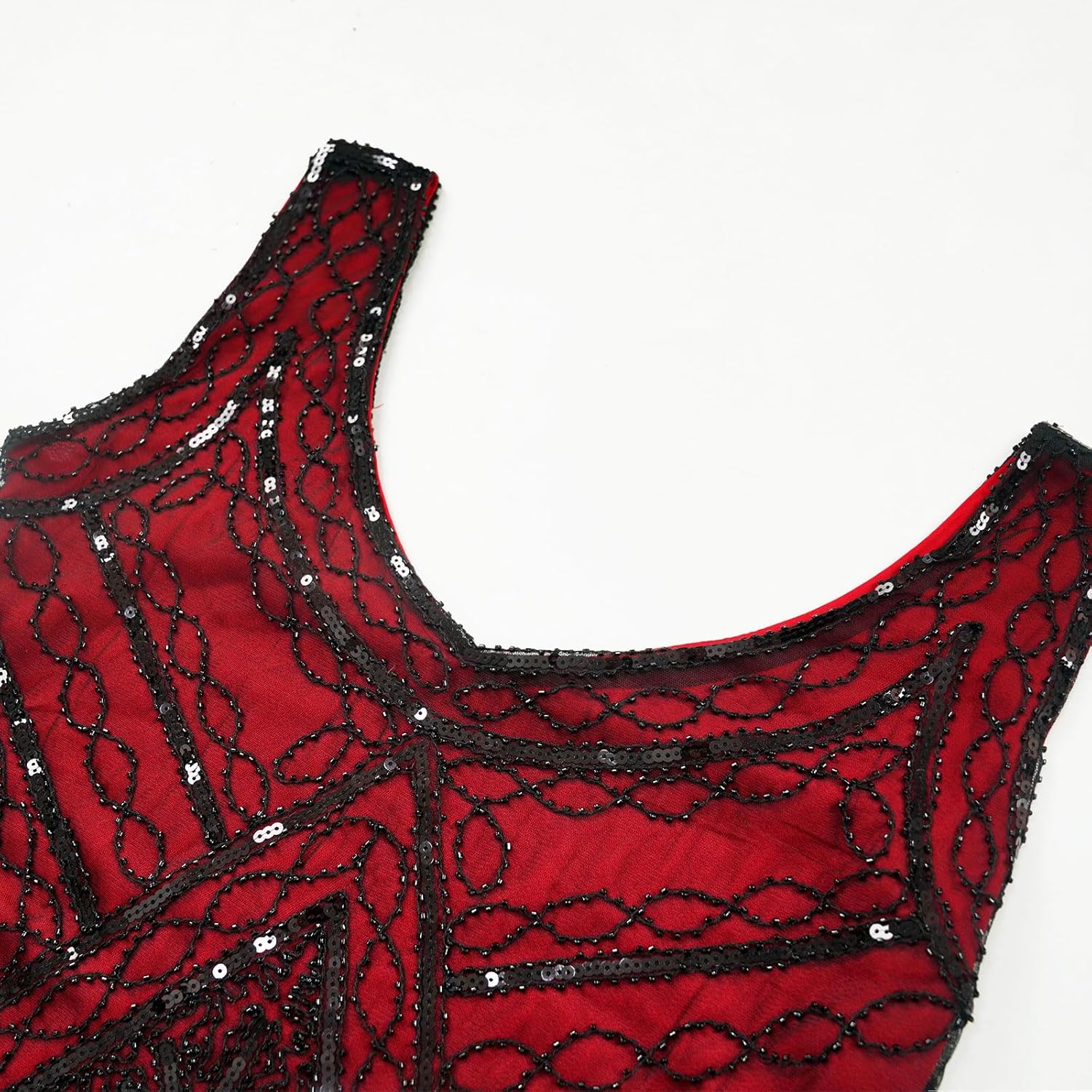 1920s Gatsby Sequin Fringed Beaded Flapper Dress Cocktail Dress with Roaring 20s Accessories Set - Image 5