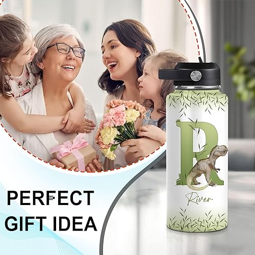 Miniatura 3 de Hyturtle Botella de agua personalizada de dinosaurio, botella de acero inoxidable aislada de viaje con tapa a prueba de fugas, 18 onzas, 32 onzas,