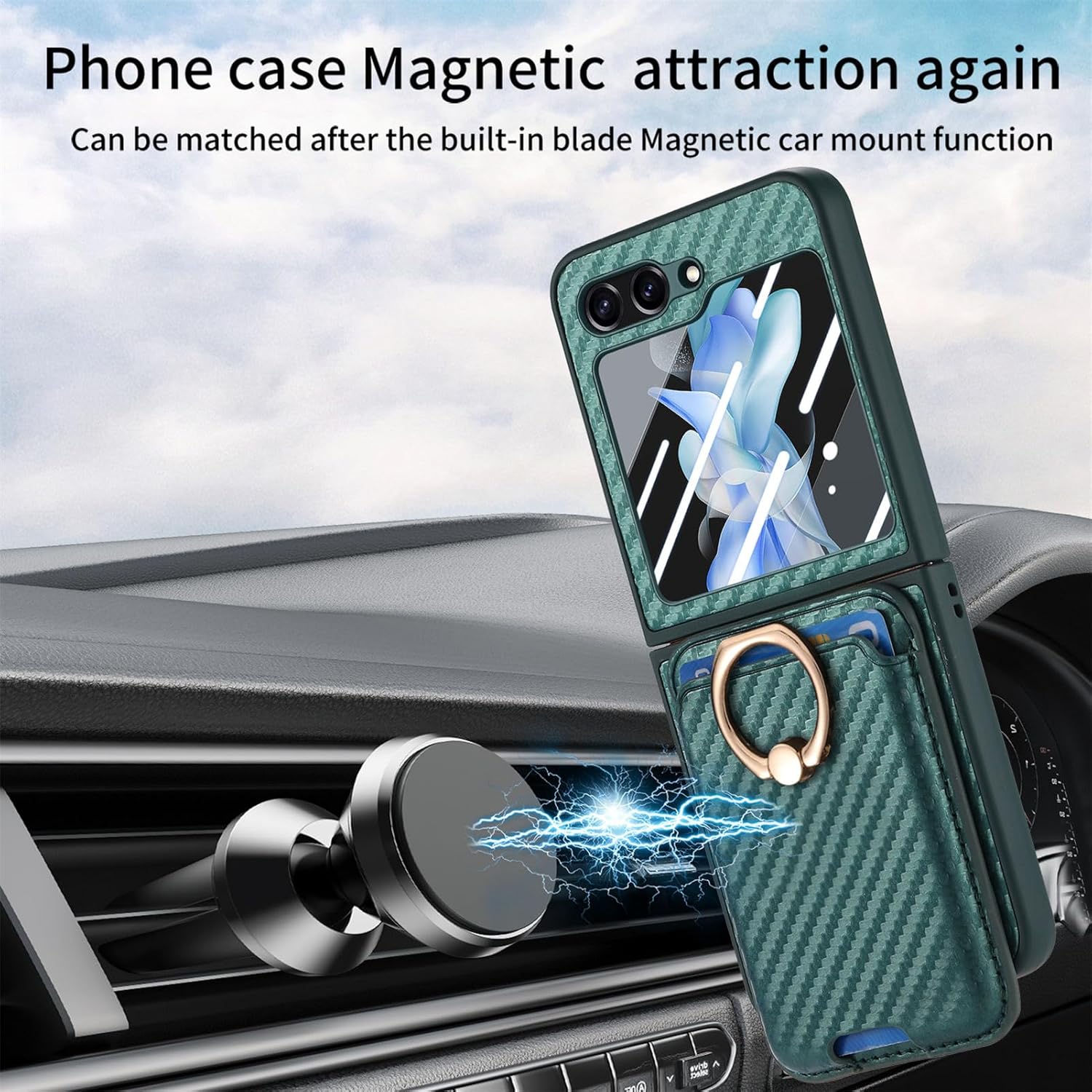 Asuwish Phone Case for Samsung Galaxy Z Flip 5 5G 2023 with Tempered Glass Screen Protector Detachable Magnetic Card Slot Ring Holder Wireless Charging Cell Wallet Cover for ZFlip5 Z5 G Flip5 5Z Green