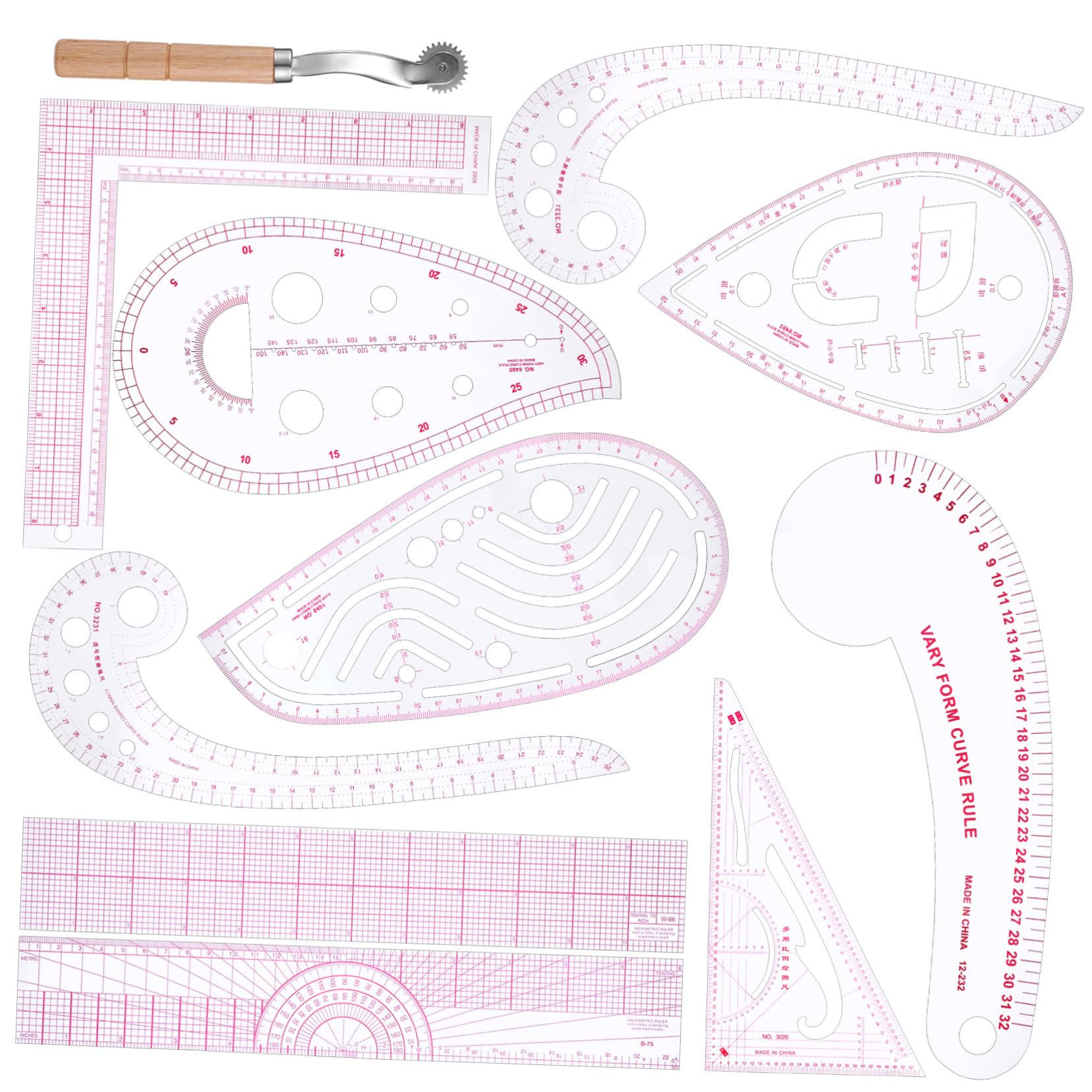 Teiliges French Curve Lineal mit Klarer Skalierung Flexiblen Kunststoff maßlinealen Vielseitig für Präzises Nähen und Stoffzuschnitt Leicht und Tragbar für Anfänger und Profis