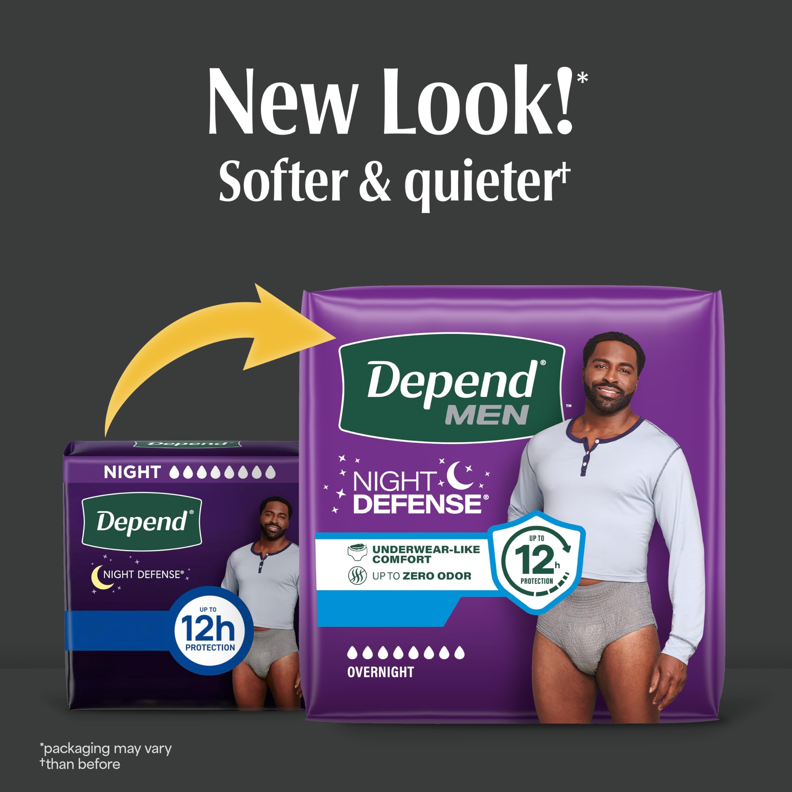 Depend Night Defense Inkontinenzunterwäsche für Herren, Einweg, über Nacht, S/M, Grau, 16 Stück