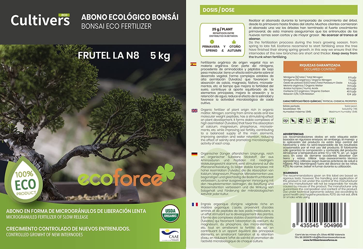 Engrais Liquide Organique CULTIVERS 1L Pour Bonsaï - 100% Bio - Avec Micronutriments Et Acides Aminés