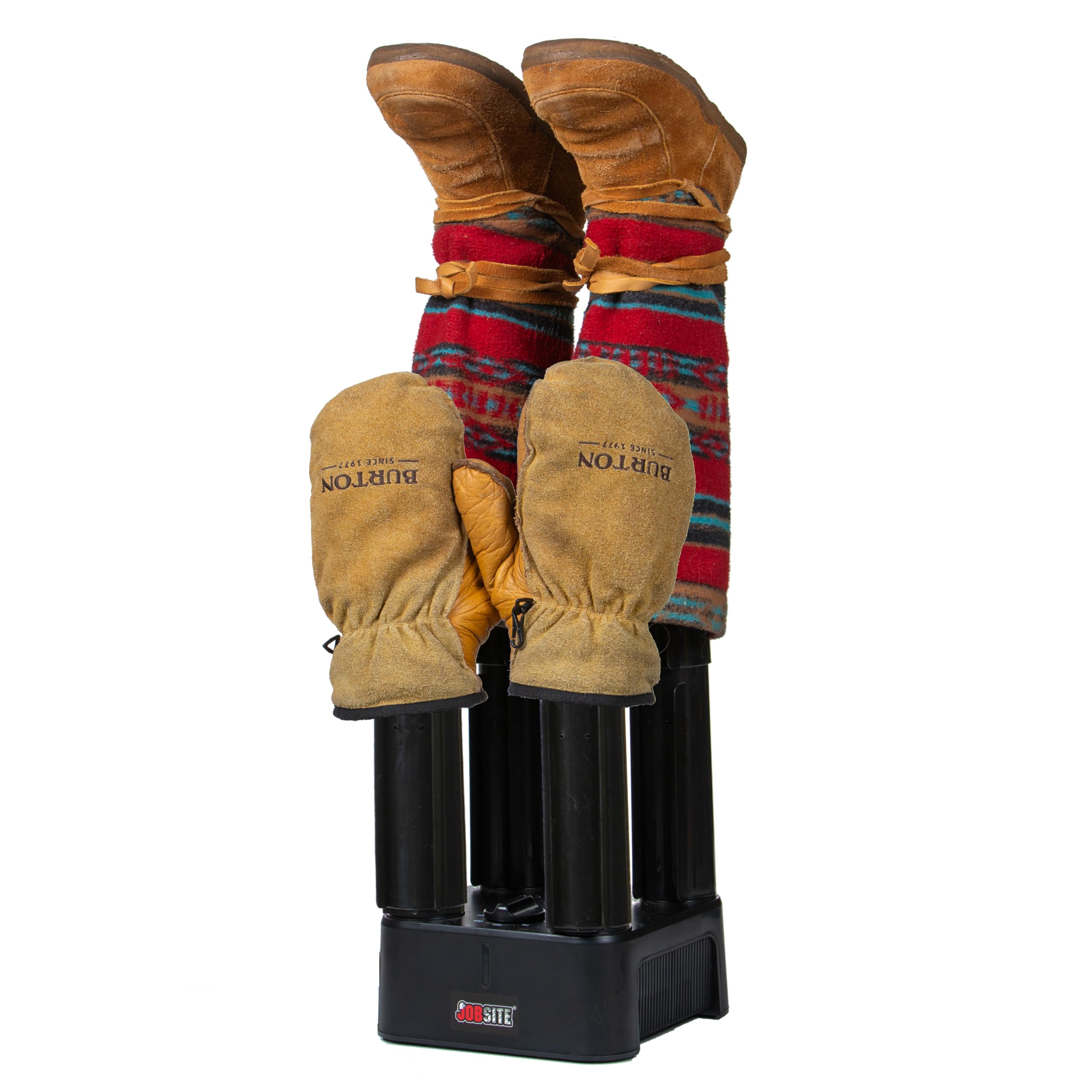 JobSite Ultra Stiefeltrockner und Handschuhtrockner – Trockene Wathose und hohe Stiefel – Mighty Boots Trockner mit Wärmegebläse Ventilator & Verlängerungsrohren & Handschuhaufsätzen – Schneller