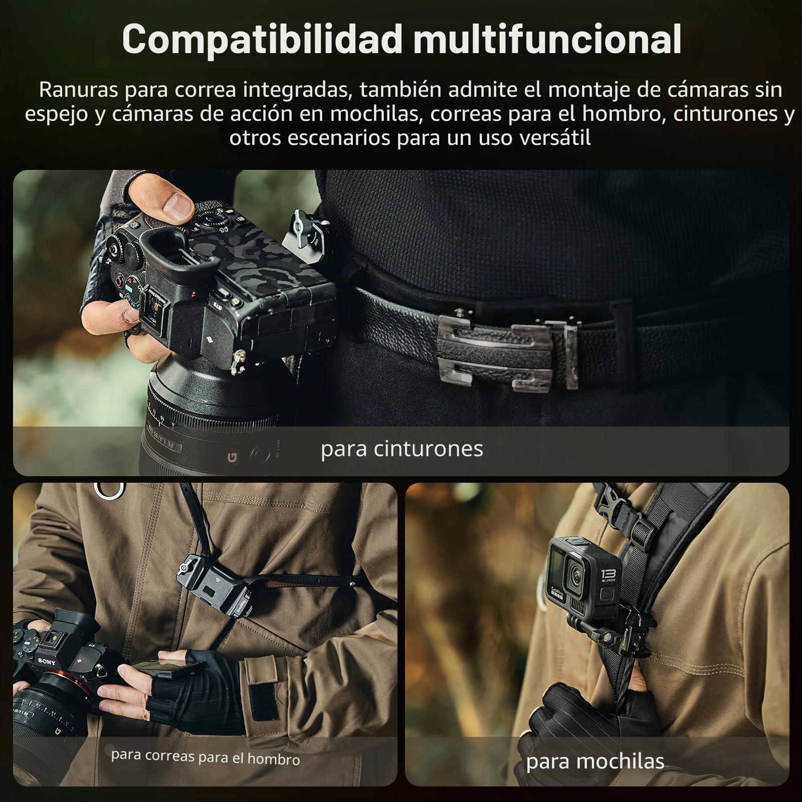 SMALLRIG Clip para Cámara con Placa, Sistema de Liberación Rápida para Sony, para Nikon, para Fujifilm, para Cámara de Acción DSLR, para Arca-Swiss - 5053