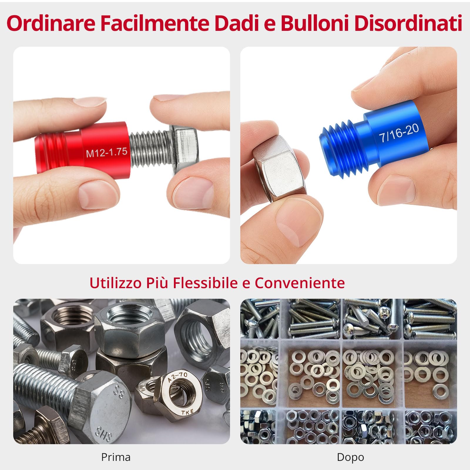 XUNTOP Tester per Filettatura 50 Pezzi Alluminio UNC Metrico 27 Blu 23 Rossi M2-M20