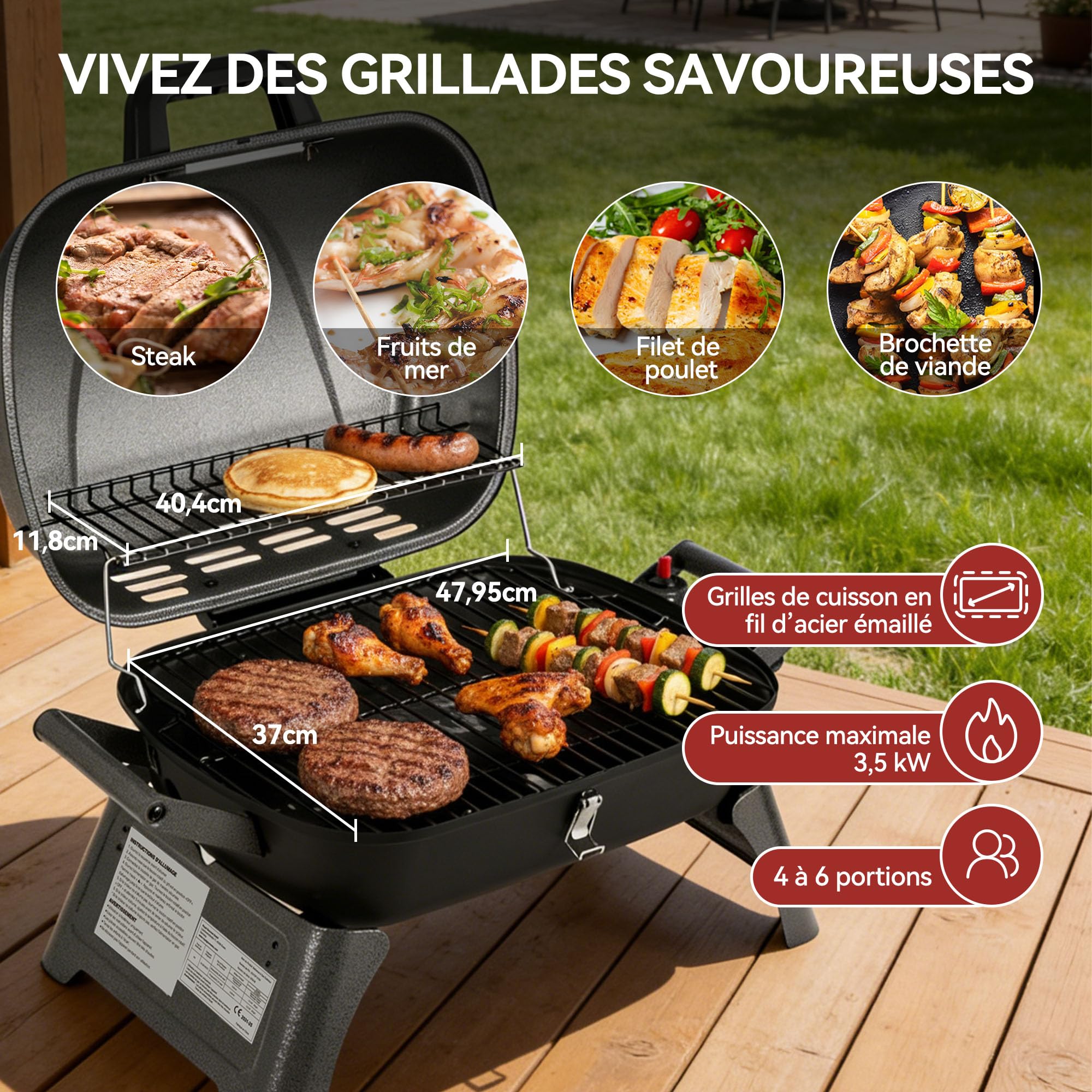 Royal Gourmert Barbecue à gaz Portable de 3,5 KW, Barbecue de Table à gaz avec poignées et Pieds rabattables, Barbecue de Camping pour Le Jardin ou la Terrasse