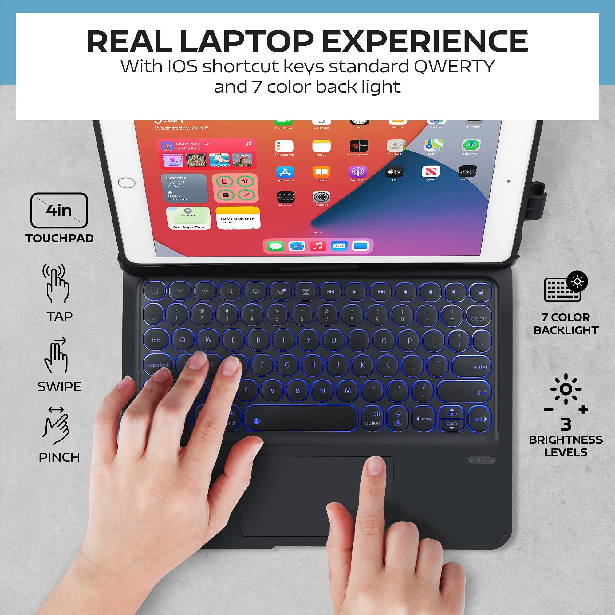 mobee Keyboard Case for iPad Pro 9.7 inch 6th Generation (2018) & 5th Gen(2017), 360° Rotatable iPad Air 2&Air 1 Case with Keyboard, Multi-Touch Trackpad, 7 Color Backlit (Black)