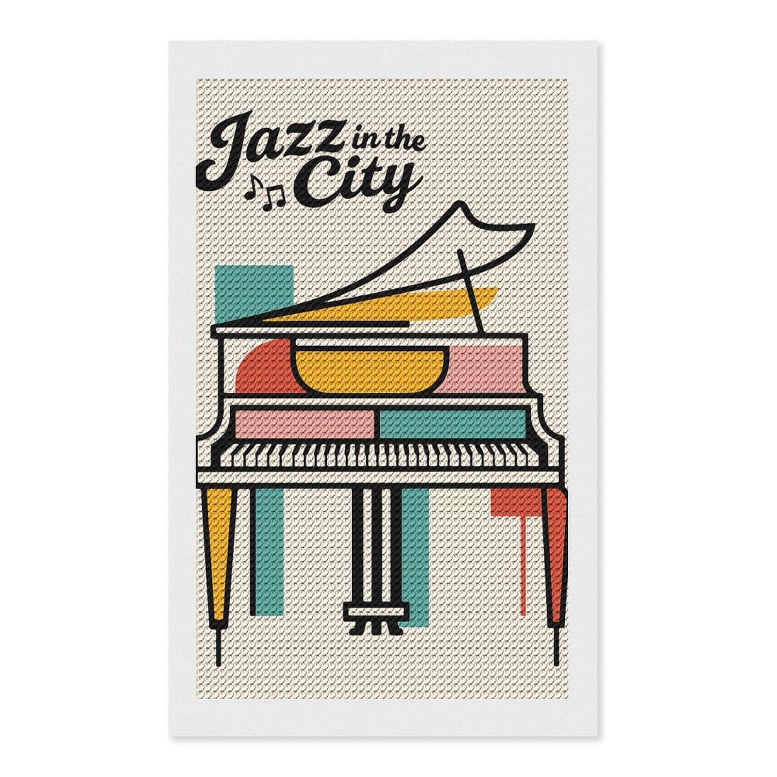Junmoney Jazz in The City Piano Diamond Painting Set 12"x20", Holiday Gift Idea, for Creative Relaxation, Fun Craft Experience, Vintage Style Decor
