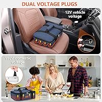 Vista 6 de Calentador de Alimentos Eléctrico Transportador de Cazuela - Bolsa de Almuerzo Grande con Calefacción para Coche Camión, 12V/24V/110V, Termo