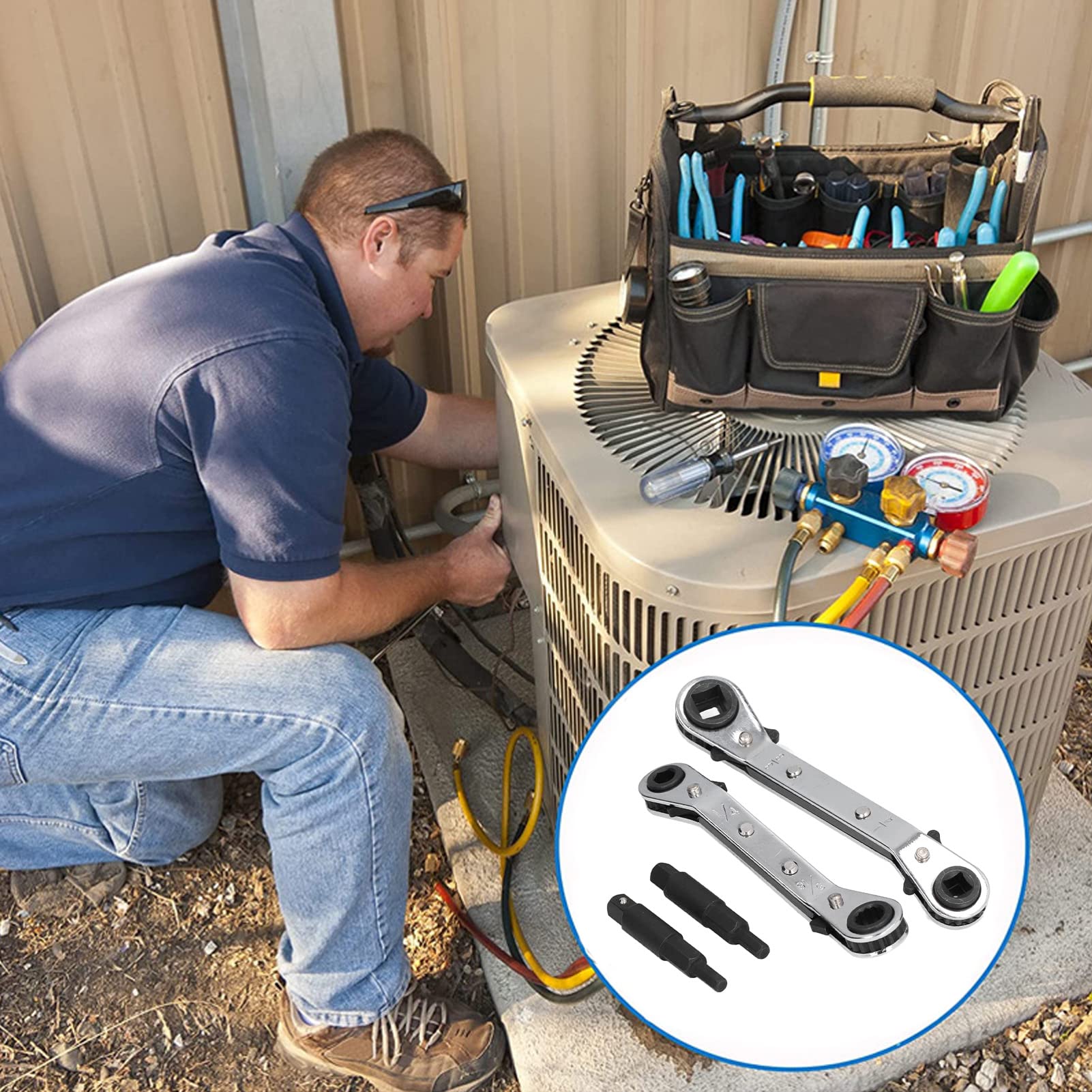FAXIOAWA Juego de Llaves de trinquete métricas CT122, Herramienta de reparación de refrigerador de Aire Acondicionado de Acero Inoxidable de Doble Extremo para el hogar 1/4 3/16 5/16 3/8