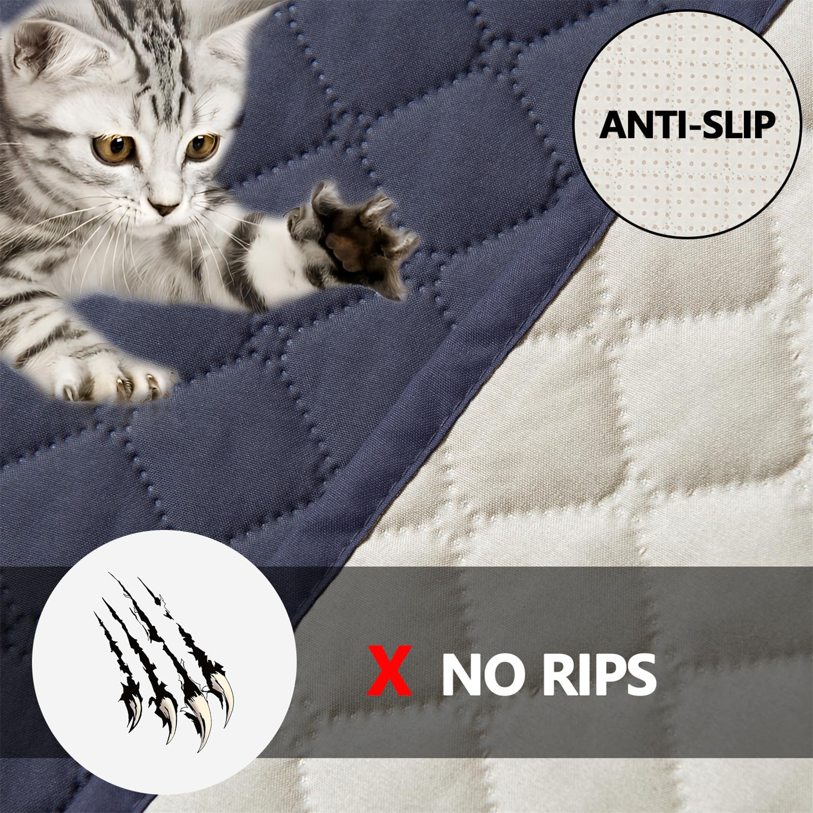 Couverture Chien ImperméAble, AntidéRapant Lavable Tapis pour Chiens Chats, Plaid Chien IdéAle pour Grandspetits Chiens Protection Canapé Lit Voiture (Bleu Gris,82in x 86in)