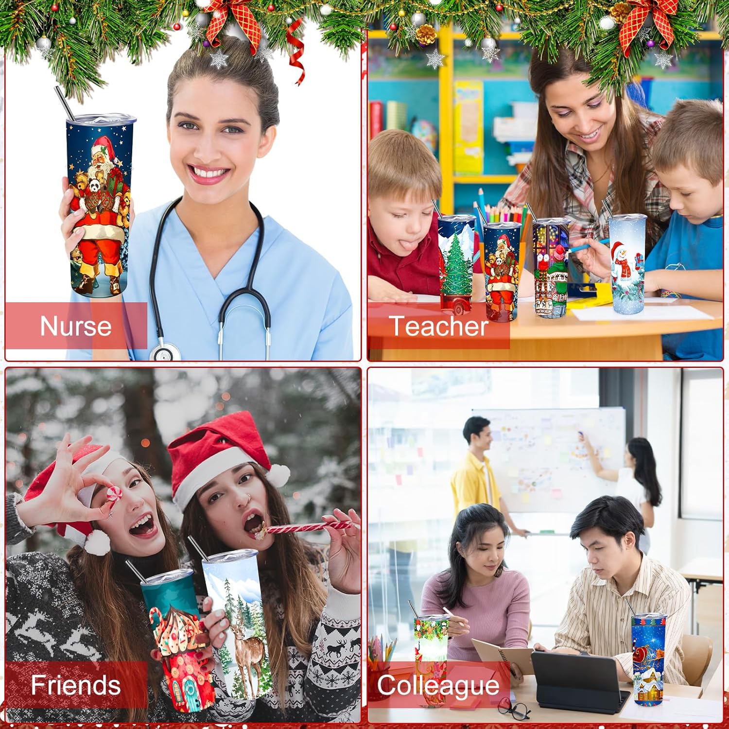 Tanlade 10 Pcs Christmas Tumblers Bulk 20 oz Stainless Steel Christmas Insulated Tumblers with Lid and Straw Double Wall Vacuum Travel Cups Mug for Xmas Holiday Party Favors Gifts - Image 7