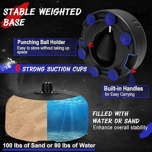 Miniatura 4 de Sporfit Saco de boxeo con soporte para adultos y niños, altura ajustable, con guantes de boxeo para ejercicio y fitness, bolsas de velocidad réflex